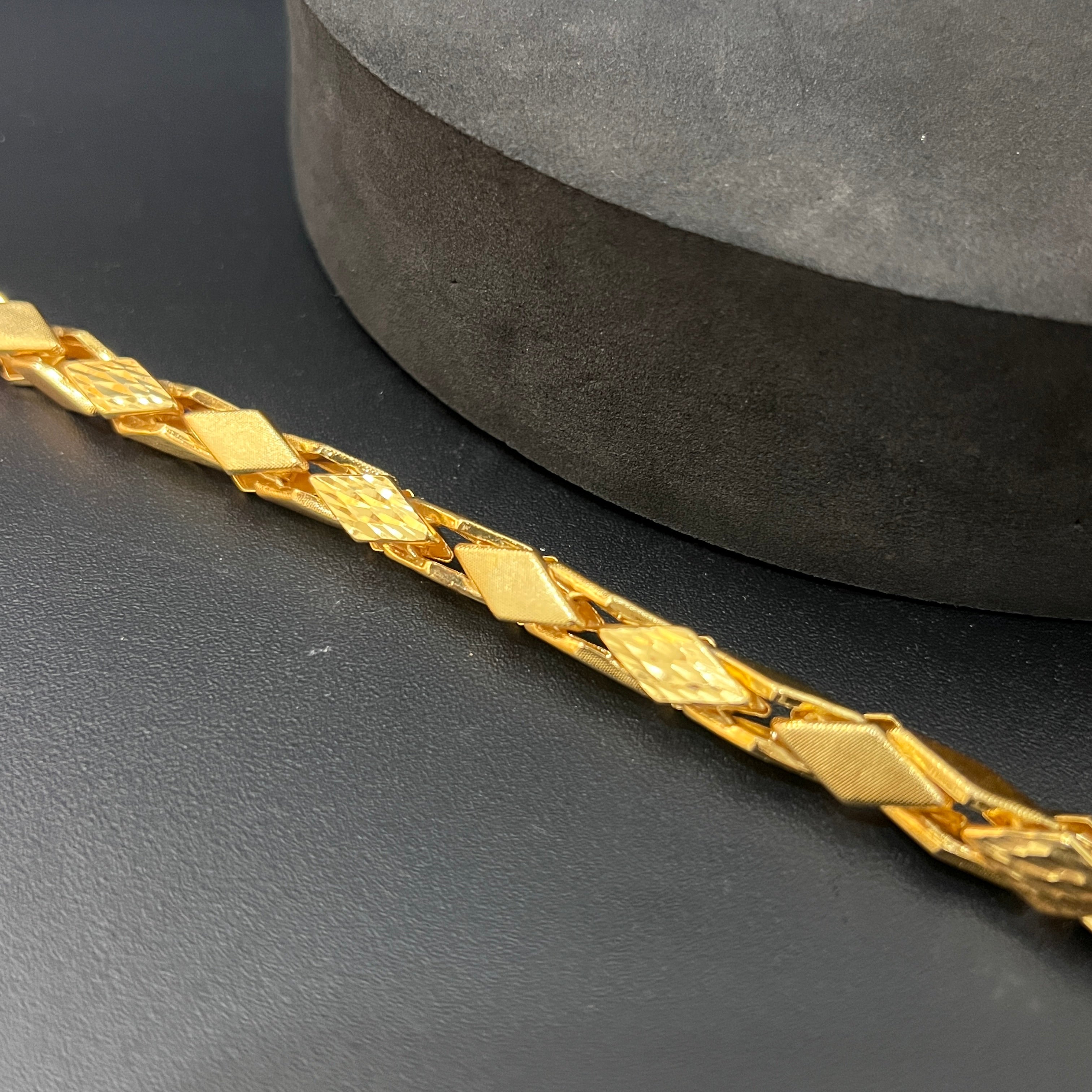 Silver Mens Chain Kathli Diamond Cut Link Lock Gold FInish 925