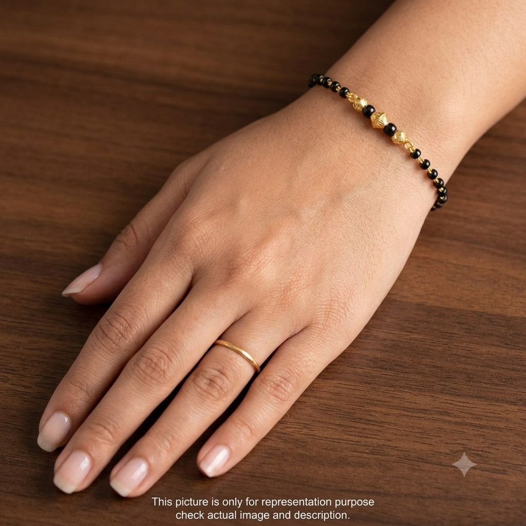 Silver Ladies Bracelet Black beads Gold Finished B1