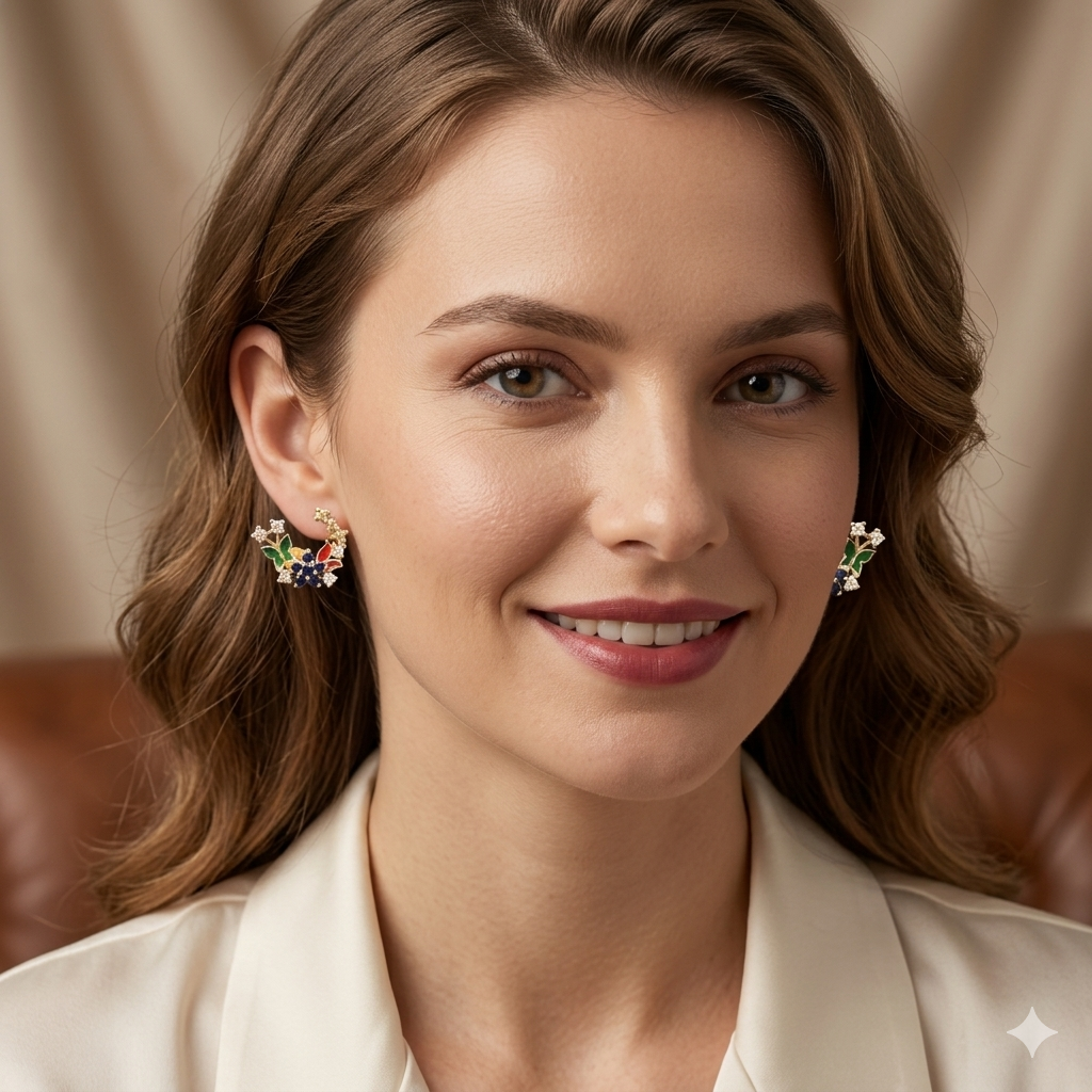 Silver Ladies Stud  Multi Color
