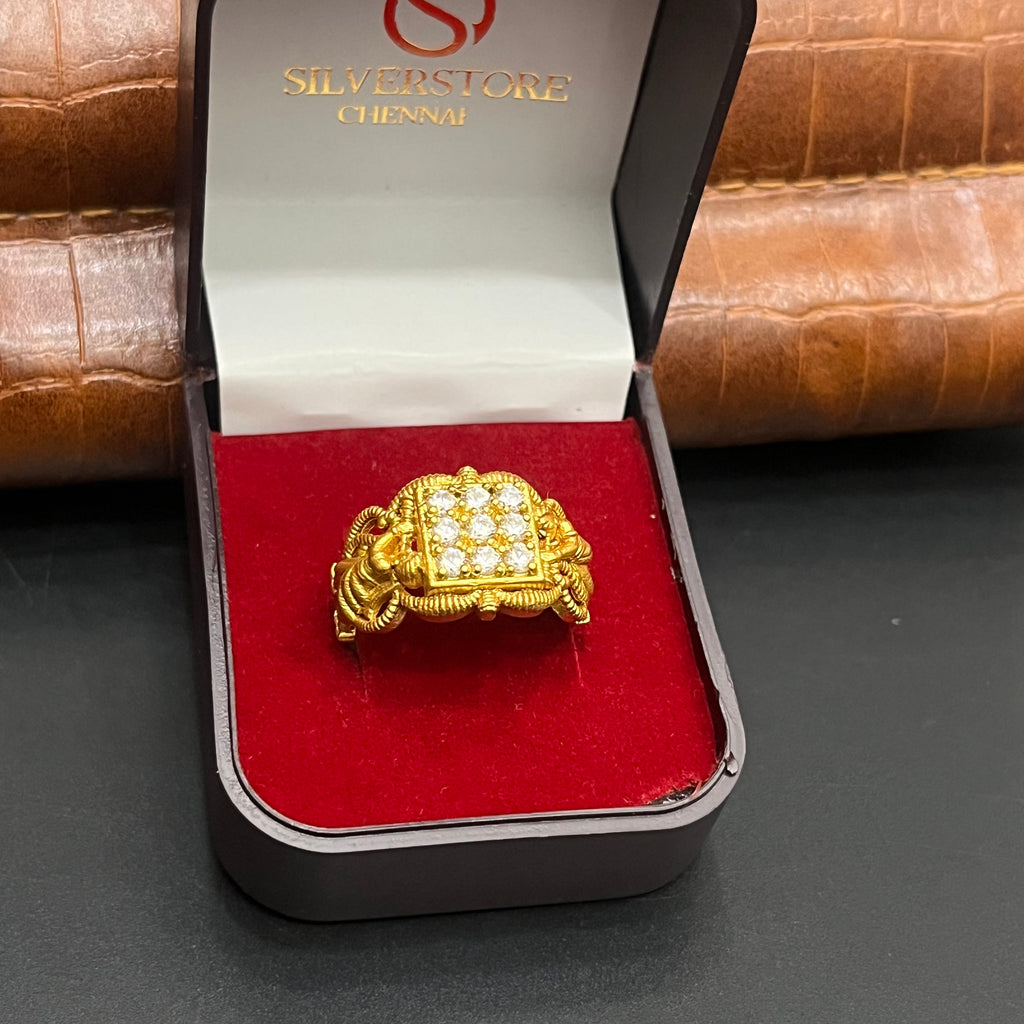 Silver Mens Ring Traditional Antique Maharaja Gold Finish 925