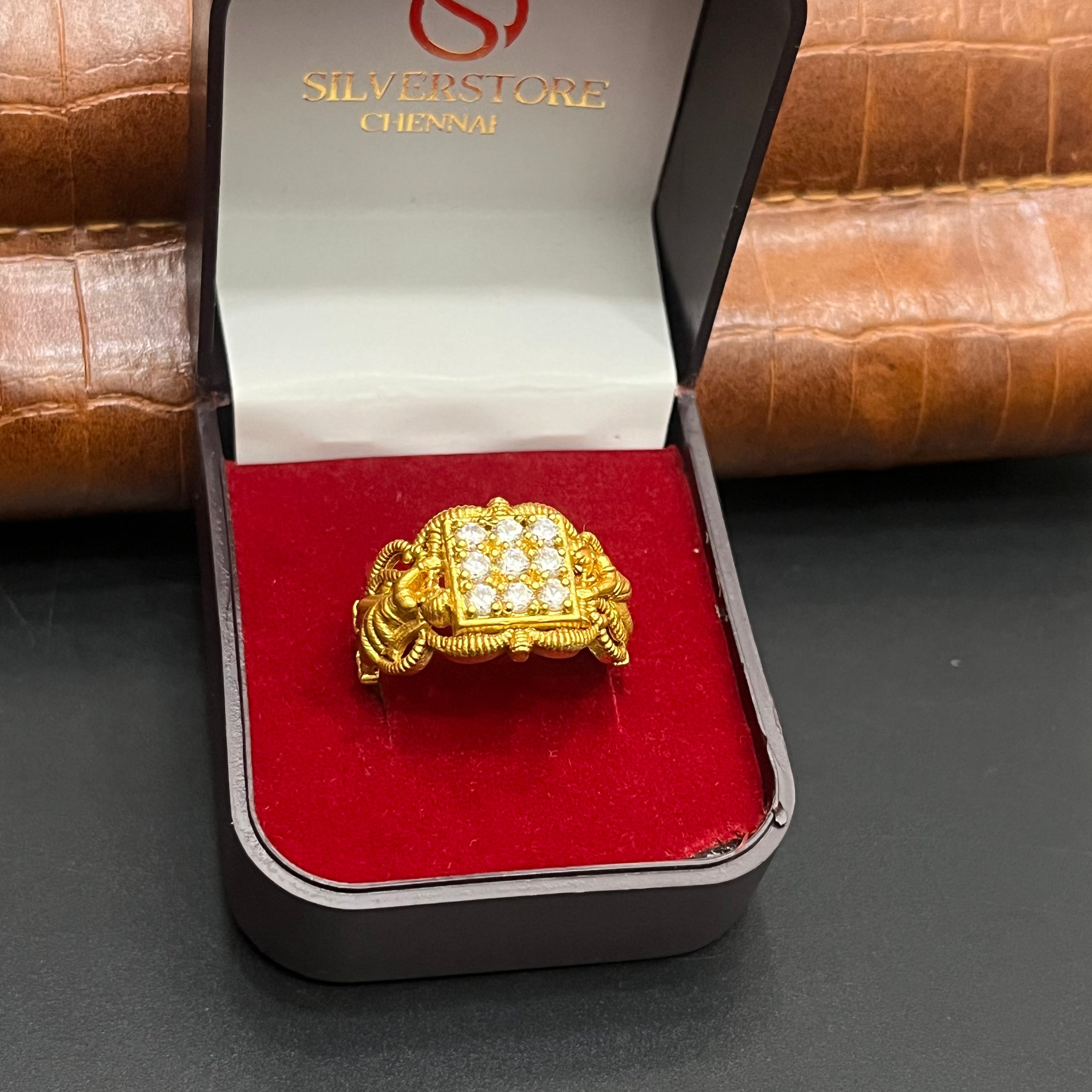 Silver Mens Ring Traditional Antique Maharaja Gold Finish 925