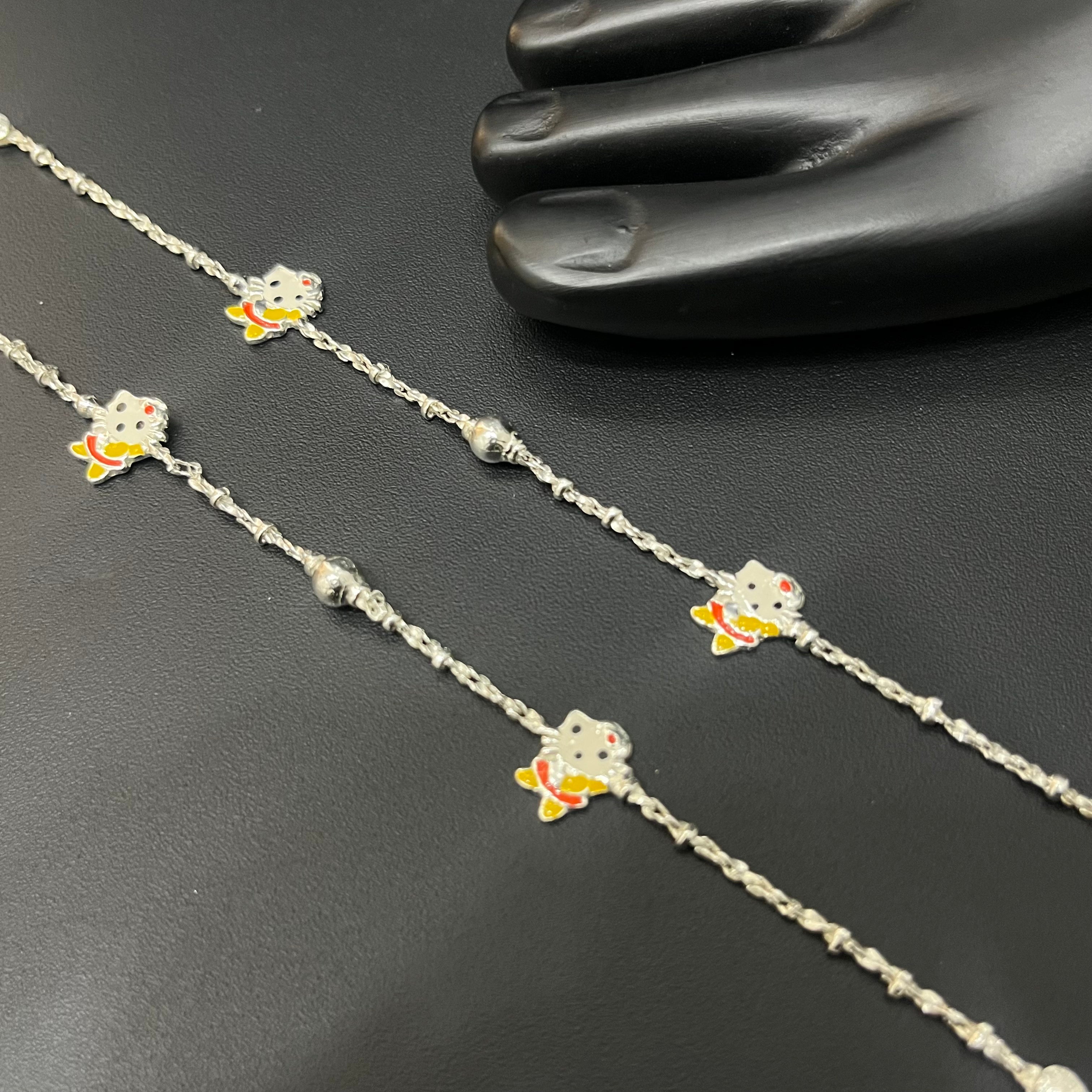 Silver Baby Anklet Yellow teddy