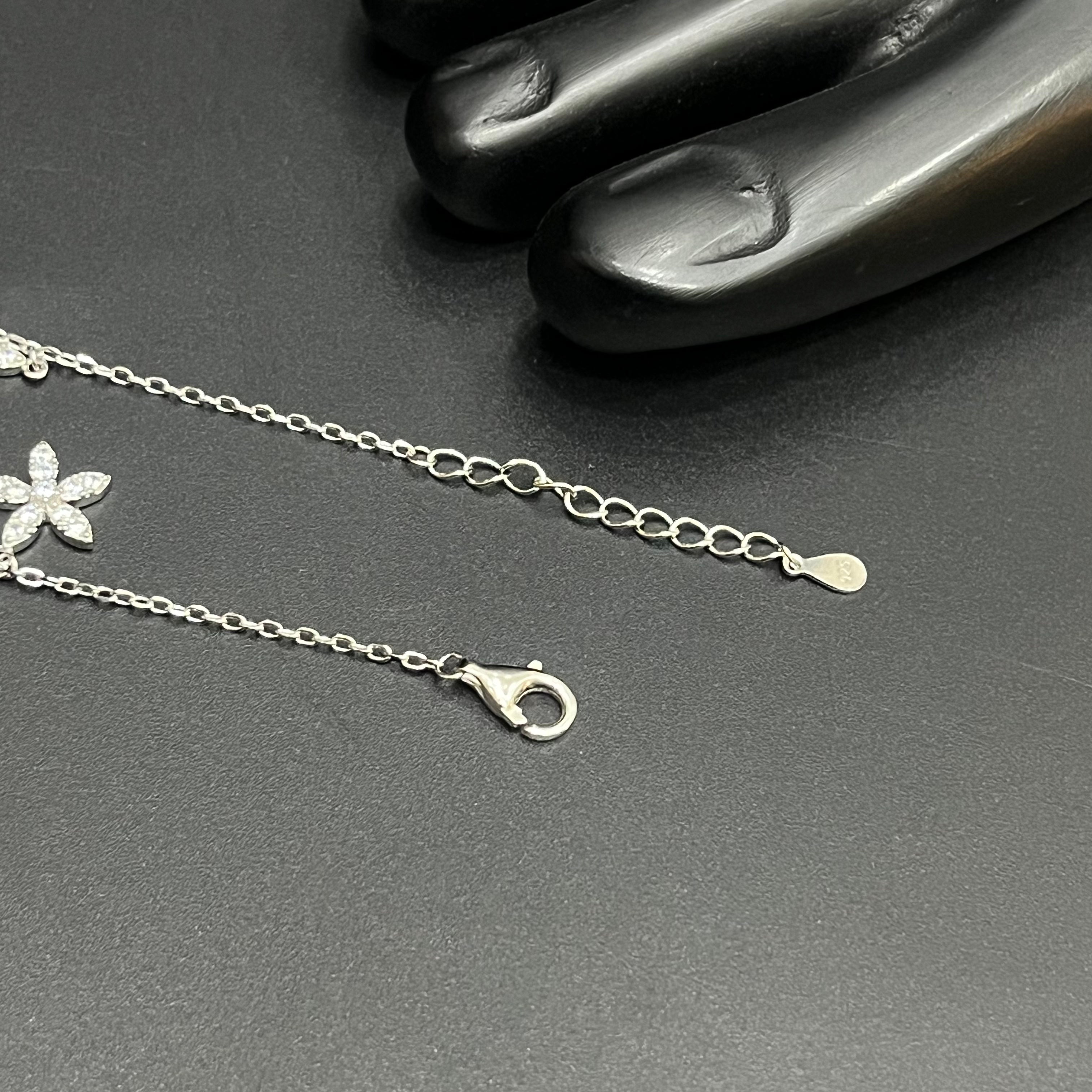 Silver Ladies Anklet Premium Petal Hanging Drop 925