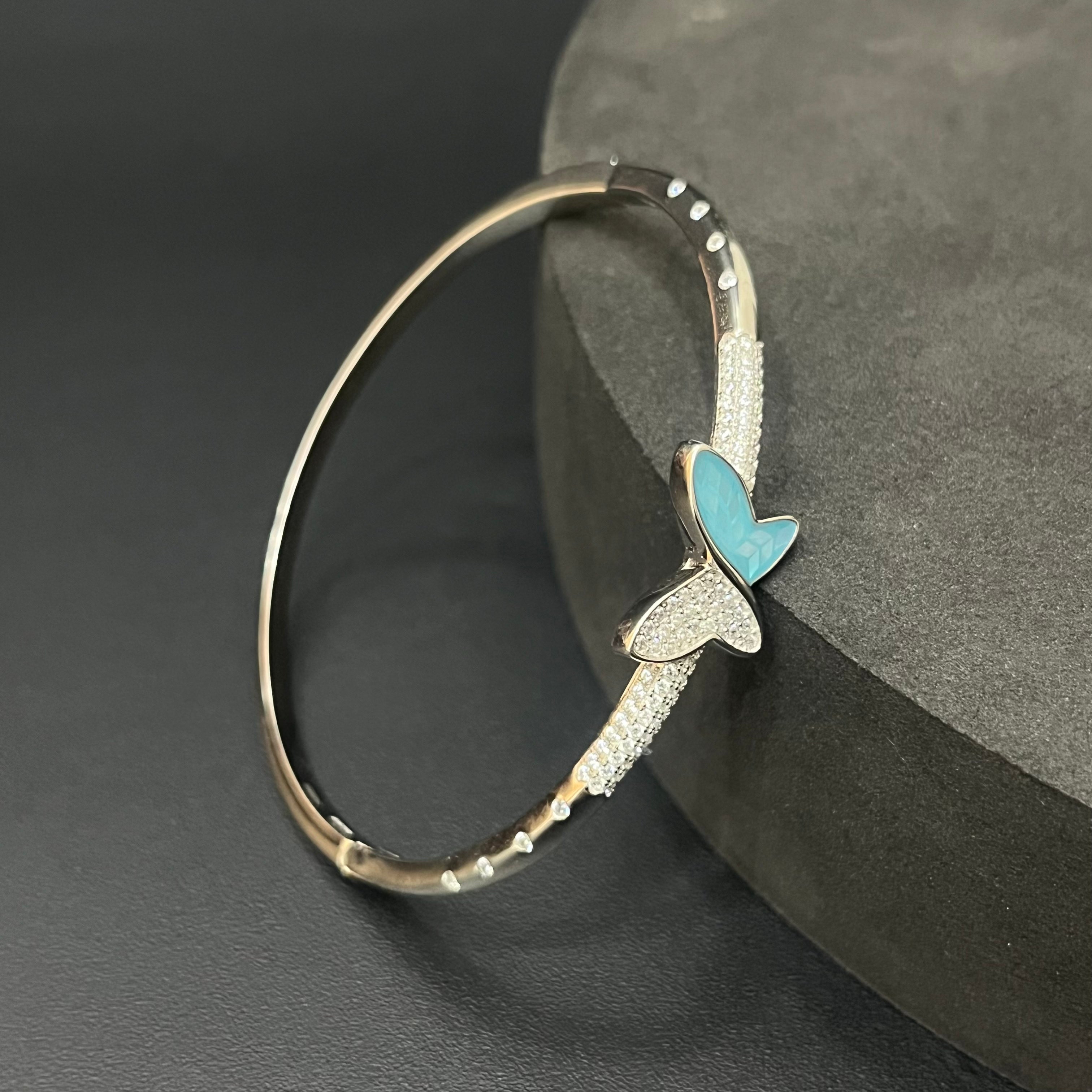 Silver Ladies Kada Butterfly Blue