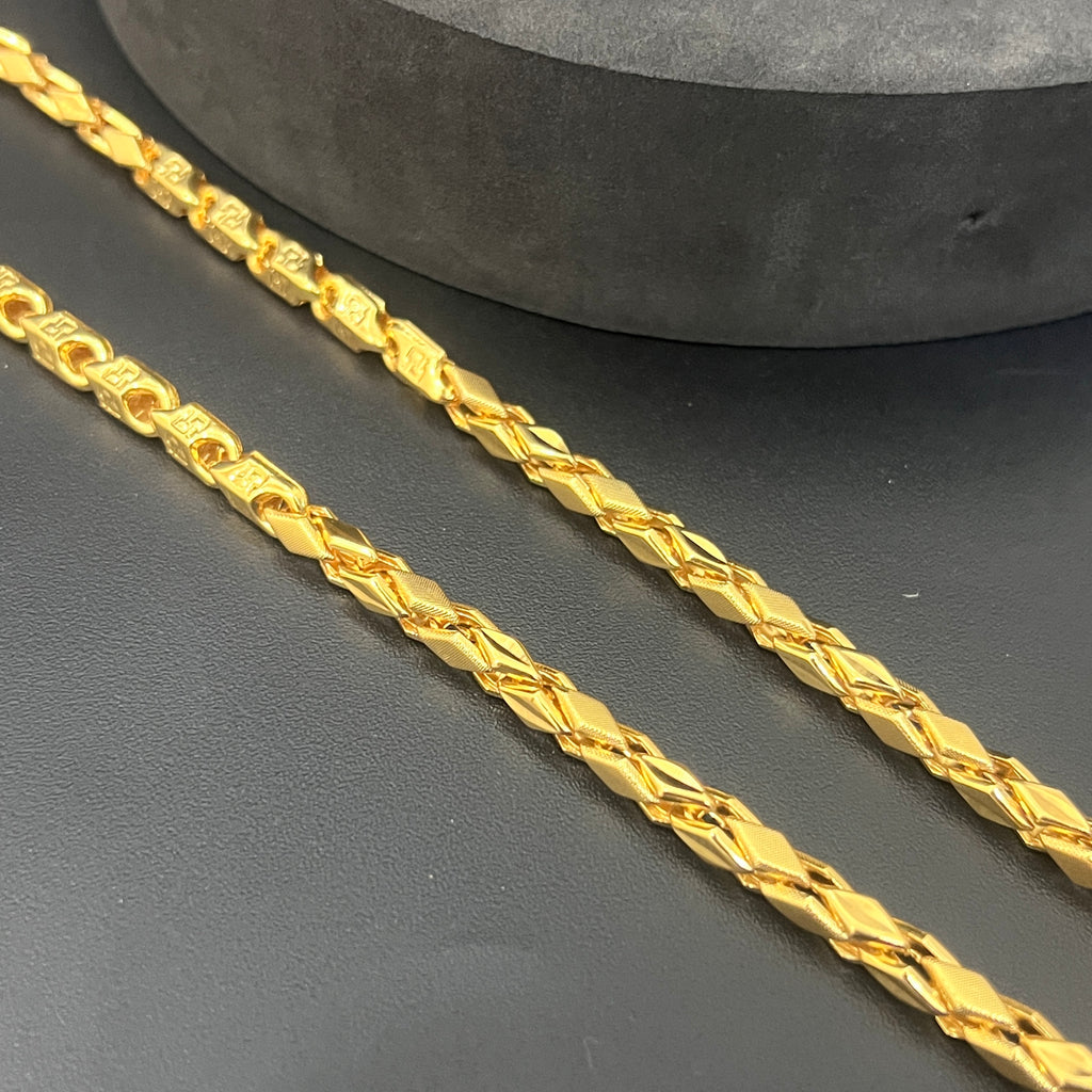 Silver Mens Chain Royal Twisted Leaf Gold Finish 925