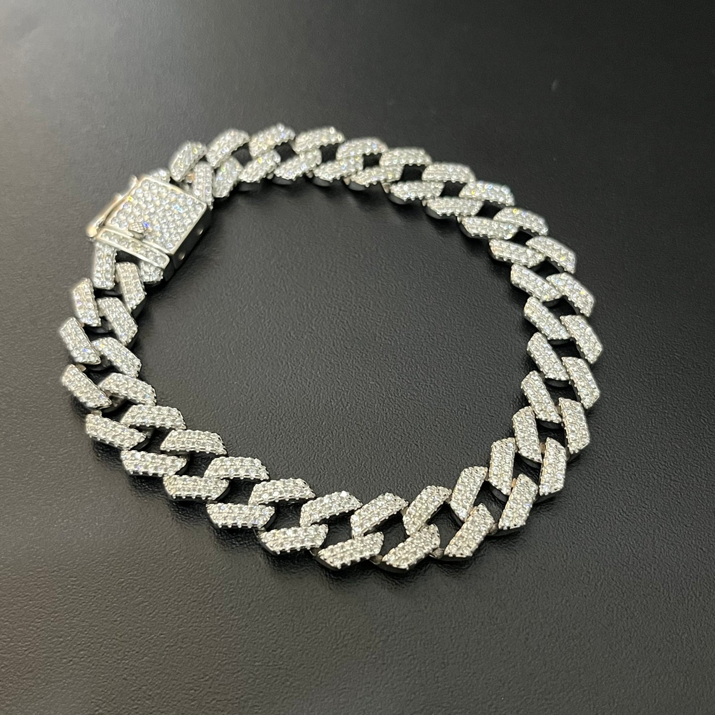 Silver Mens Cuban Bracelet Iced Premium