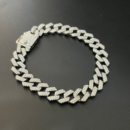 Silver Mens Cuban Bracelet Iced Premium
