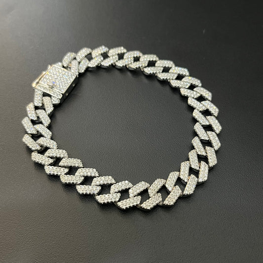Silver Mens Cuban Bracelet Iced Premium