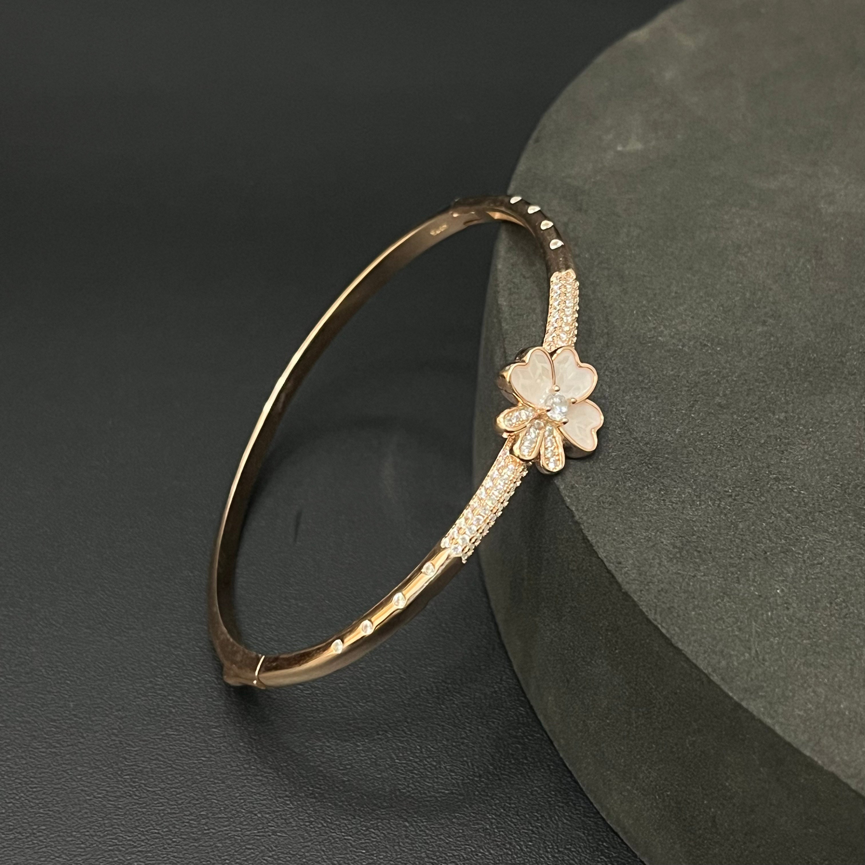 Silver Ladies Kada Flower White Rosegold