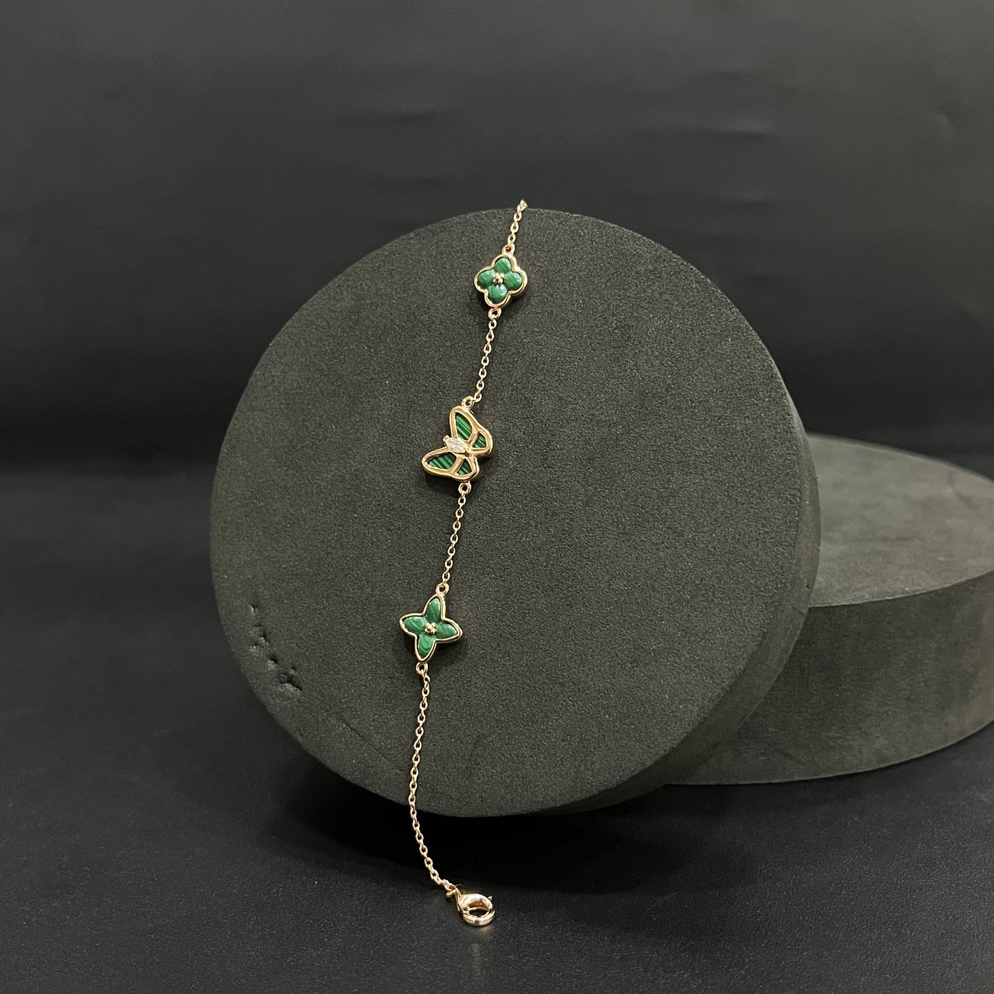 Silver Ladies Bracelet_Green Butterfly & Flower