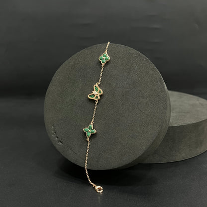 Silver Ladies Bracelet_Green Butterfly & Flower