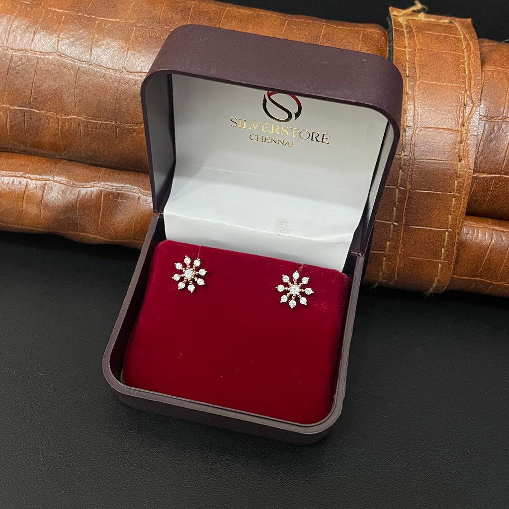 Silver Second Stud Snow Flake Rose Gold