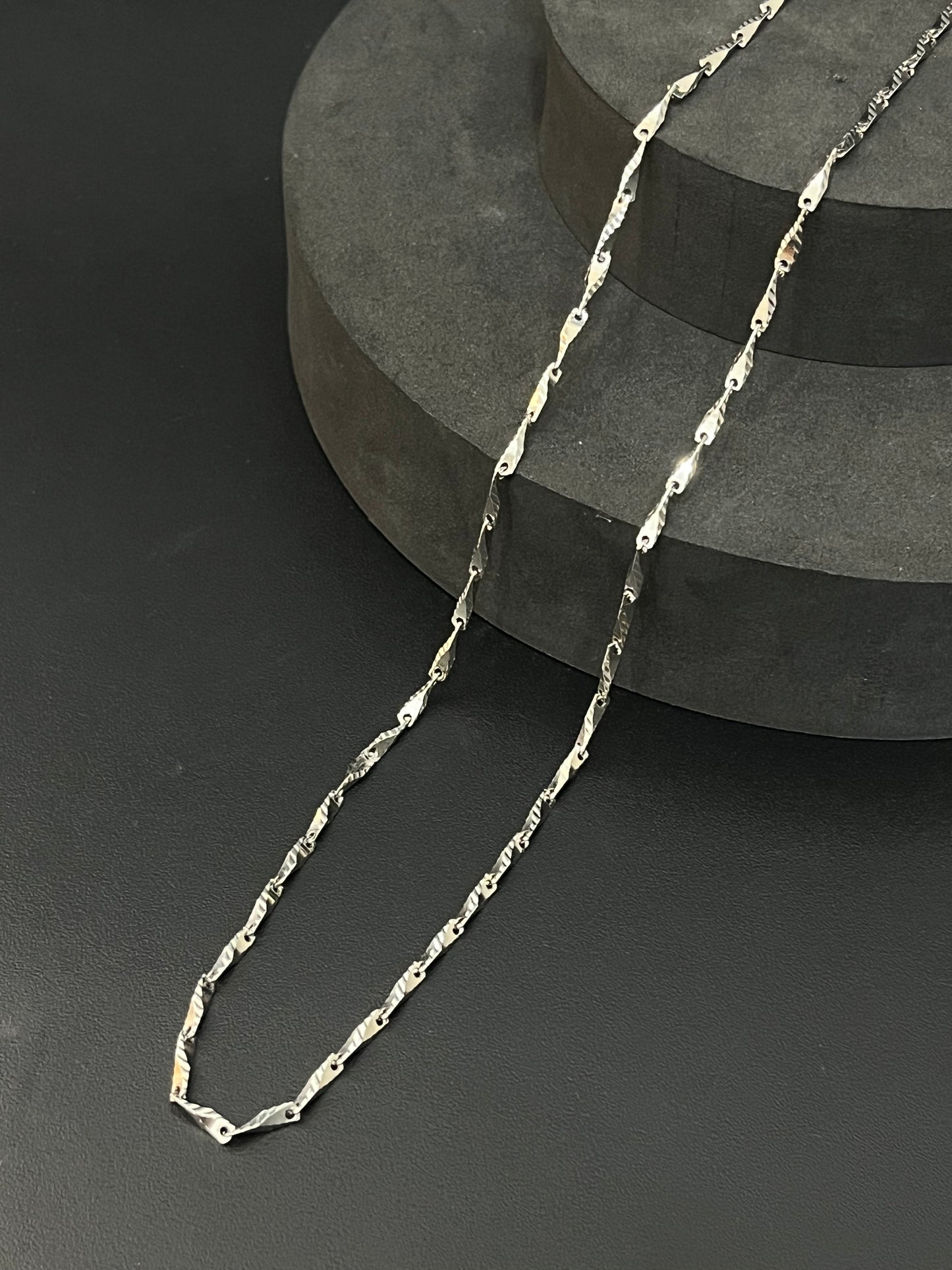 Silver Mens Chain Bullet Lines Cut