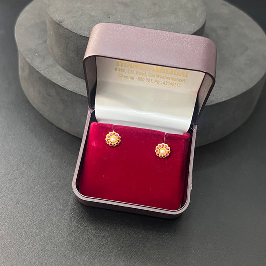 Gold Studs Pink Stone Flower