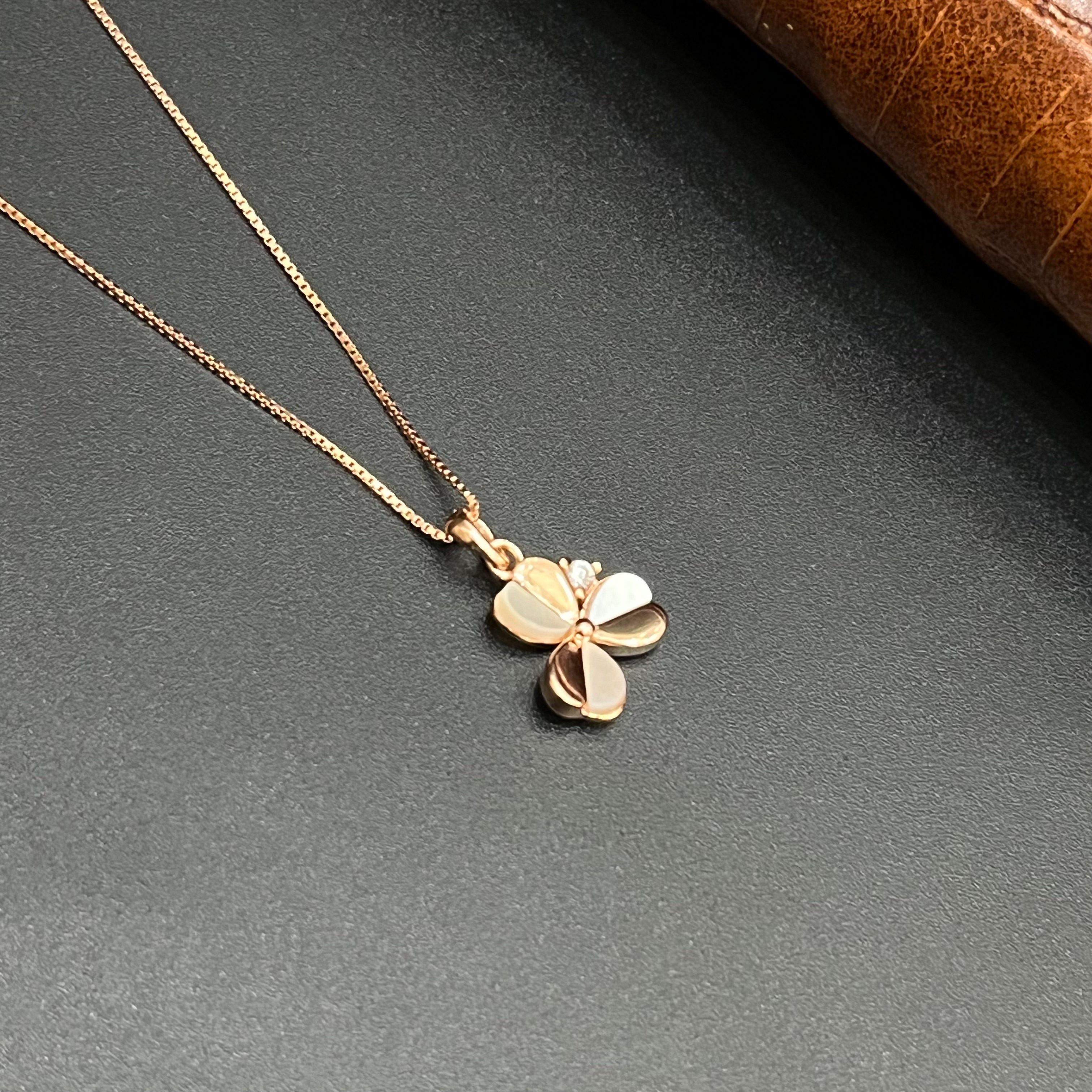 Silver Ladies Pendant Chain Floral Petal Mat Edition Rose Gold 925
