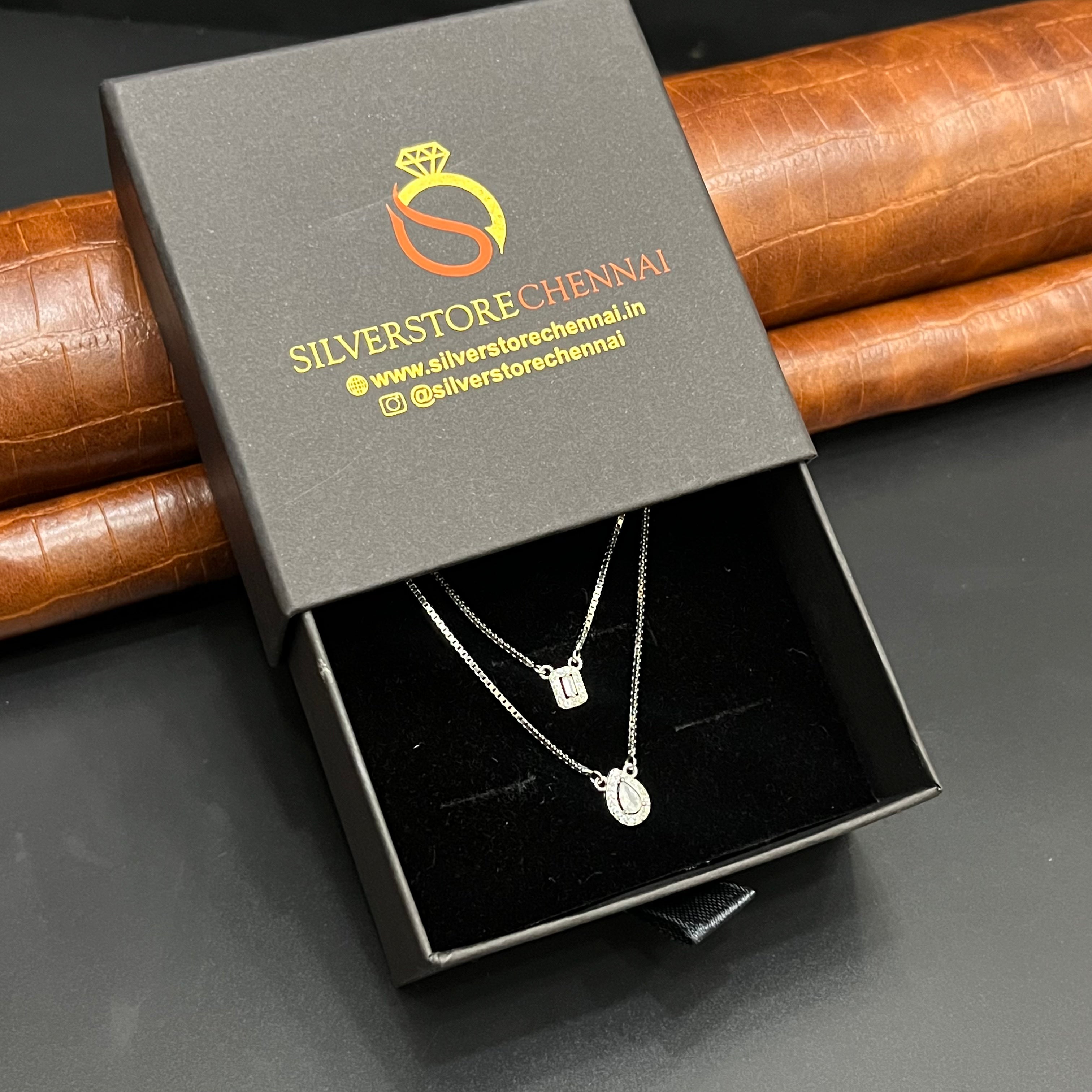 Silver Ladies Chain And Pendant Set Double Layer White Floral 925