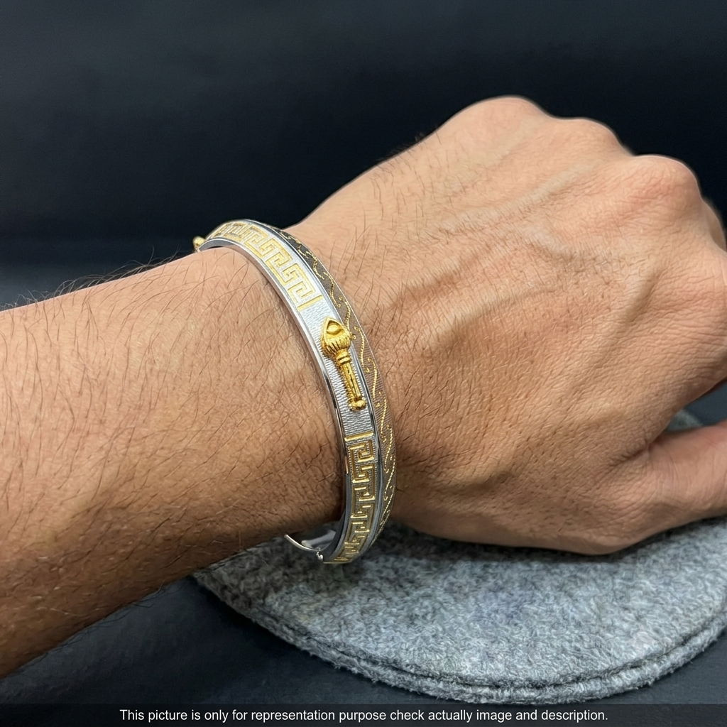 Silver Mens Kada Vel Two Tone Gold Finished