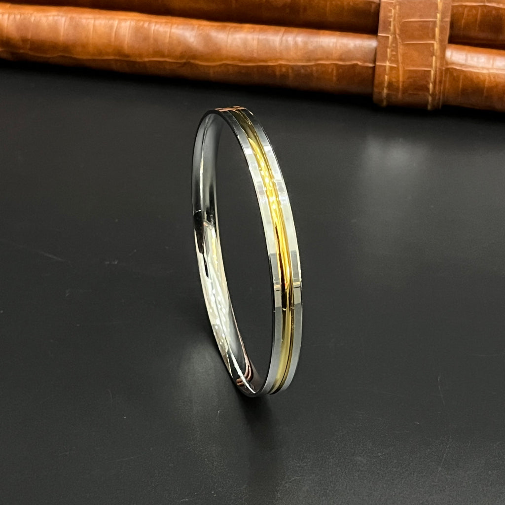 Silver Mens Punjabi Kada Dual Tone Gold Finish M02