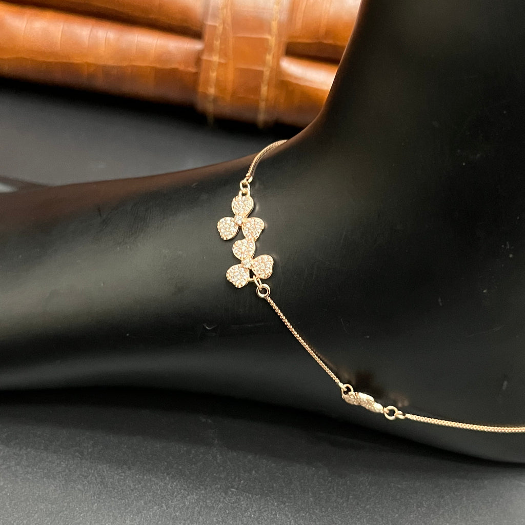 Silver Ladies Anklet Big Petal Crystal Rose Gold 925