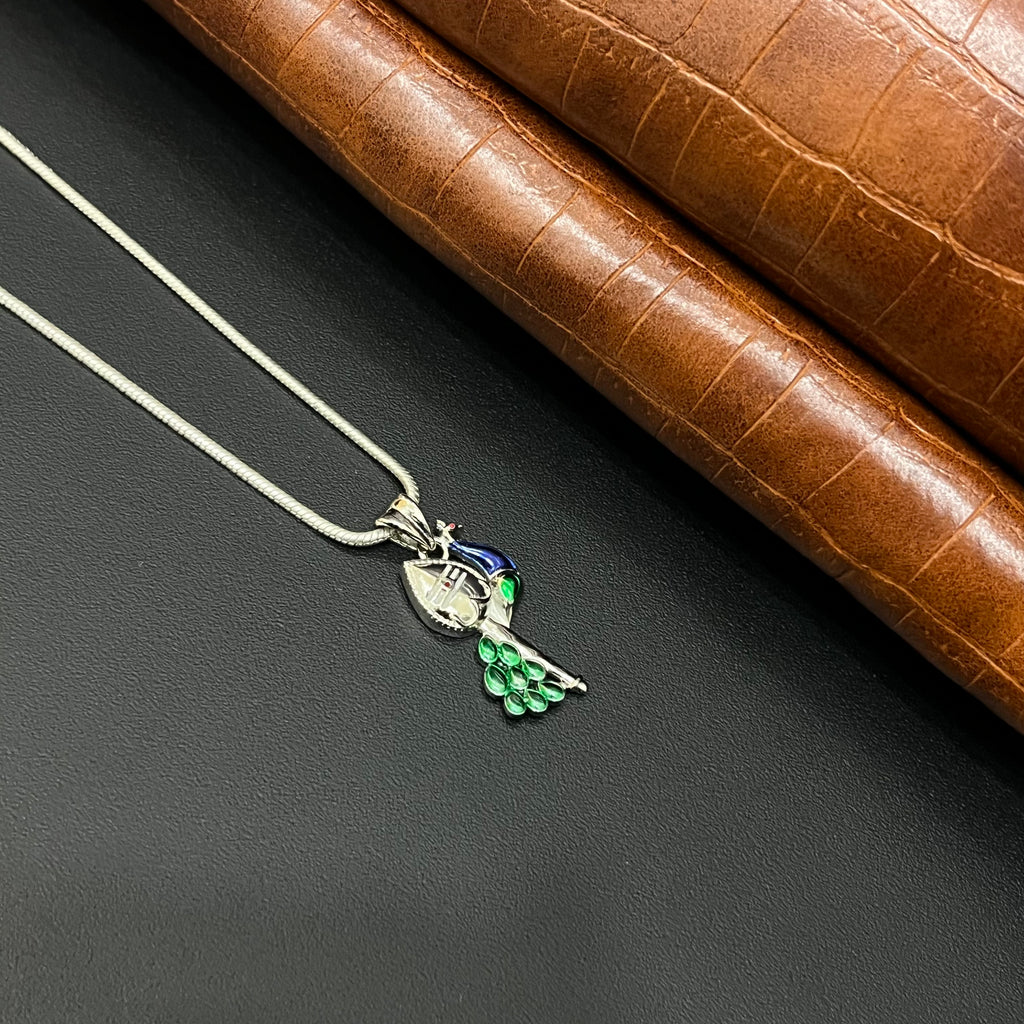 Pure Silver Vel  Peacock Pendant with Colorful Feathers(pendant only)