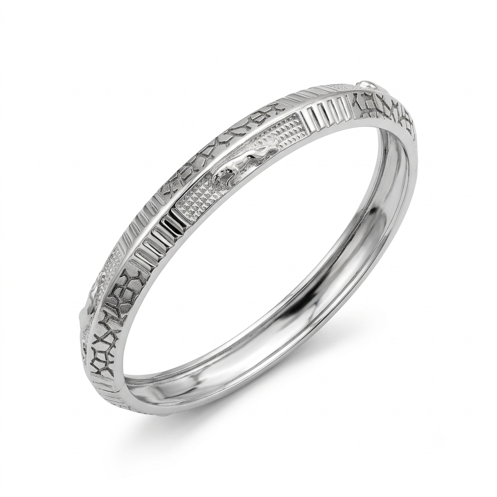 Silver Mens Kada Premium Jaquar Textured 925