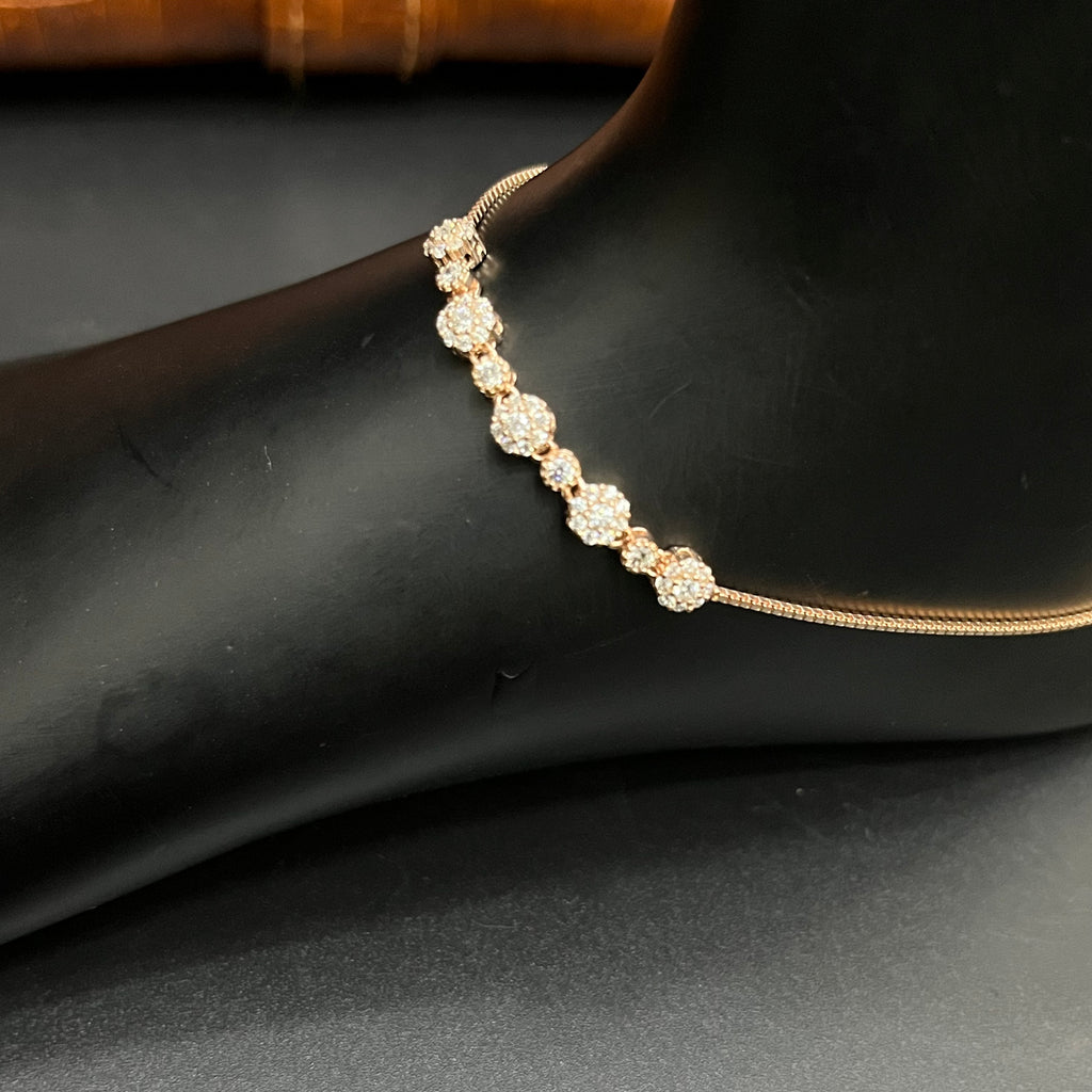 Silver Ladies Anklet Floral Crystal Line Small Big Rose Gold 925