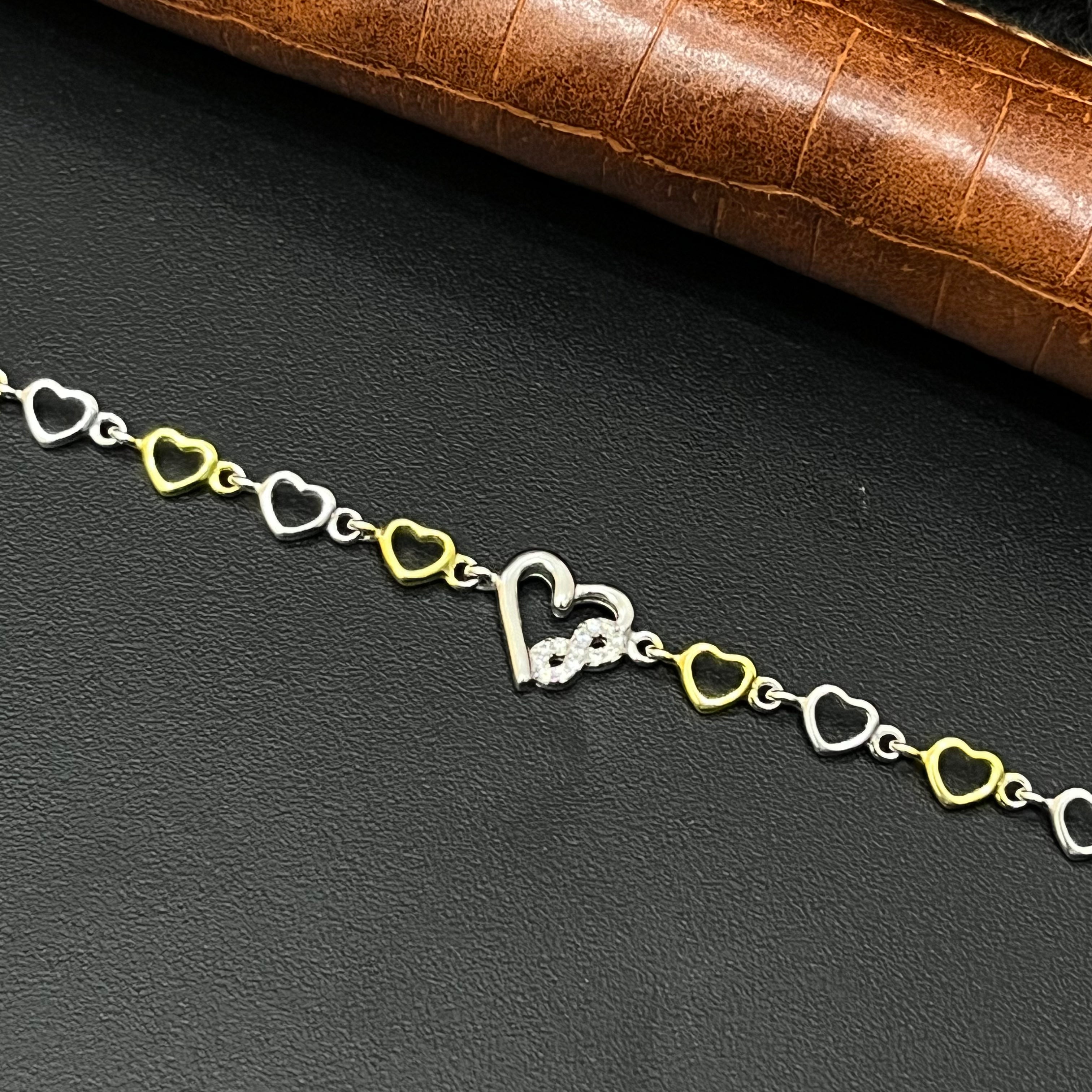 Silver Ladies Bracelet Two Tone Hearts