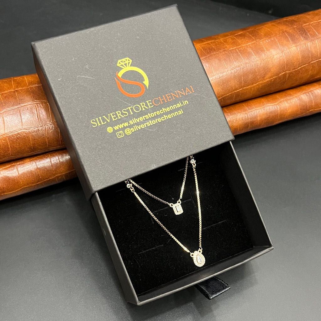 Silver Ladies Chain And Pendant Set Elegant Royal Layered Rose Gold 925