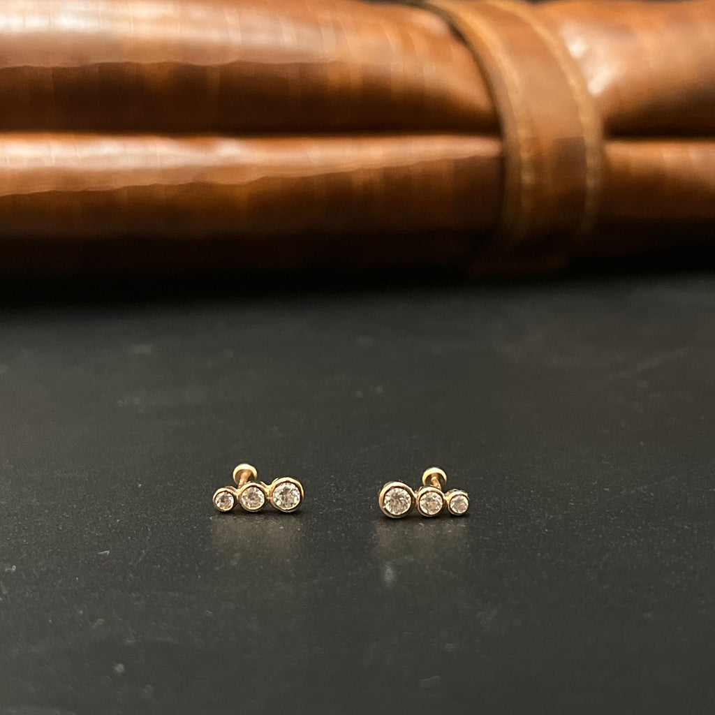 Silver Second Studs 3 Dots Rosegold