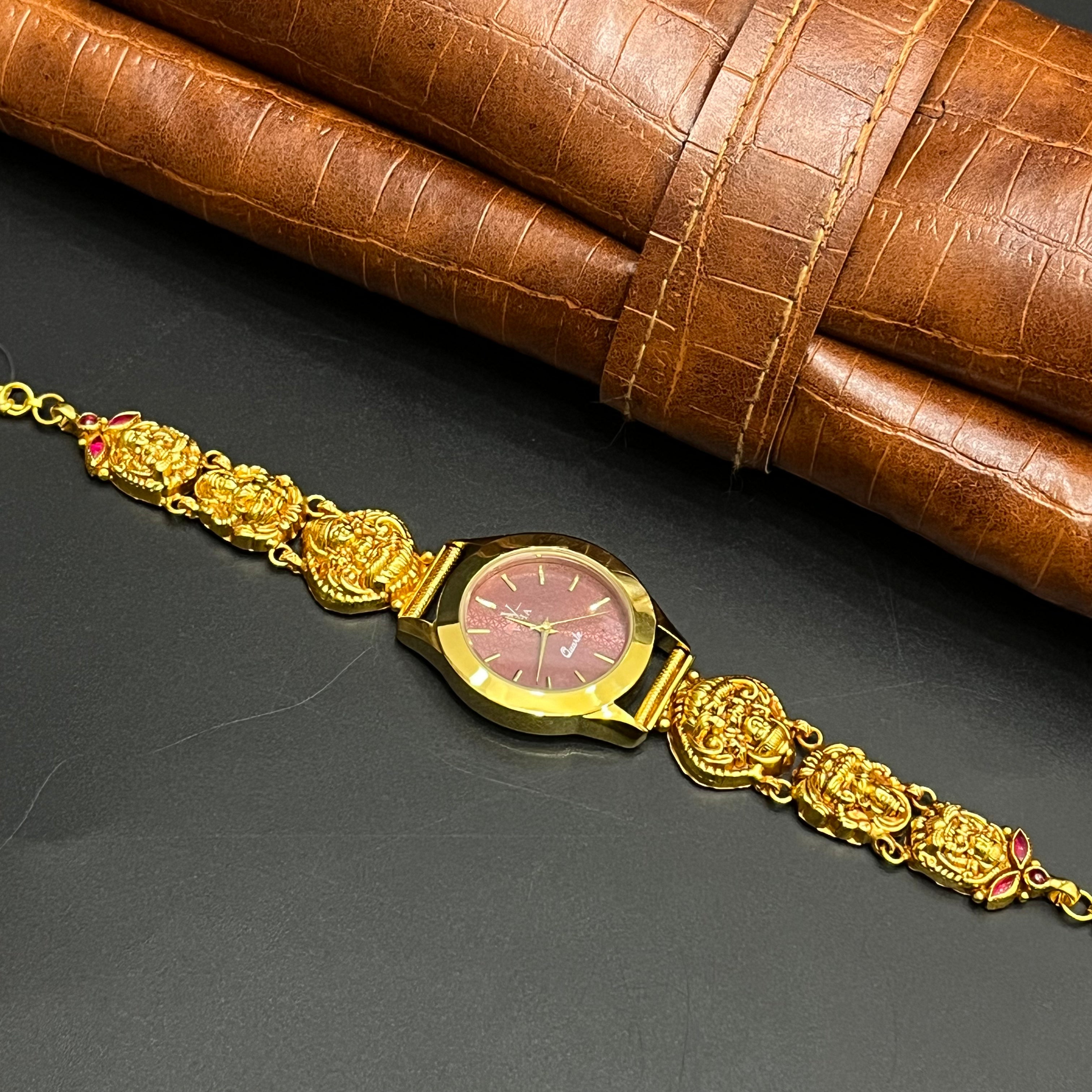 Silver Ladies Watch Antique Royal Lakshmi Red Stones Gold Finish M02 925