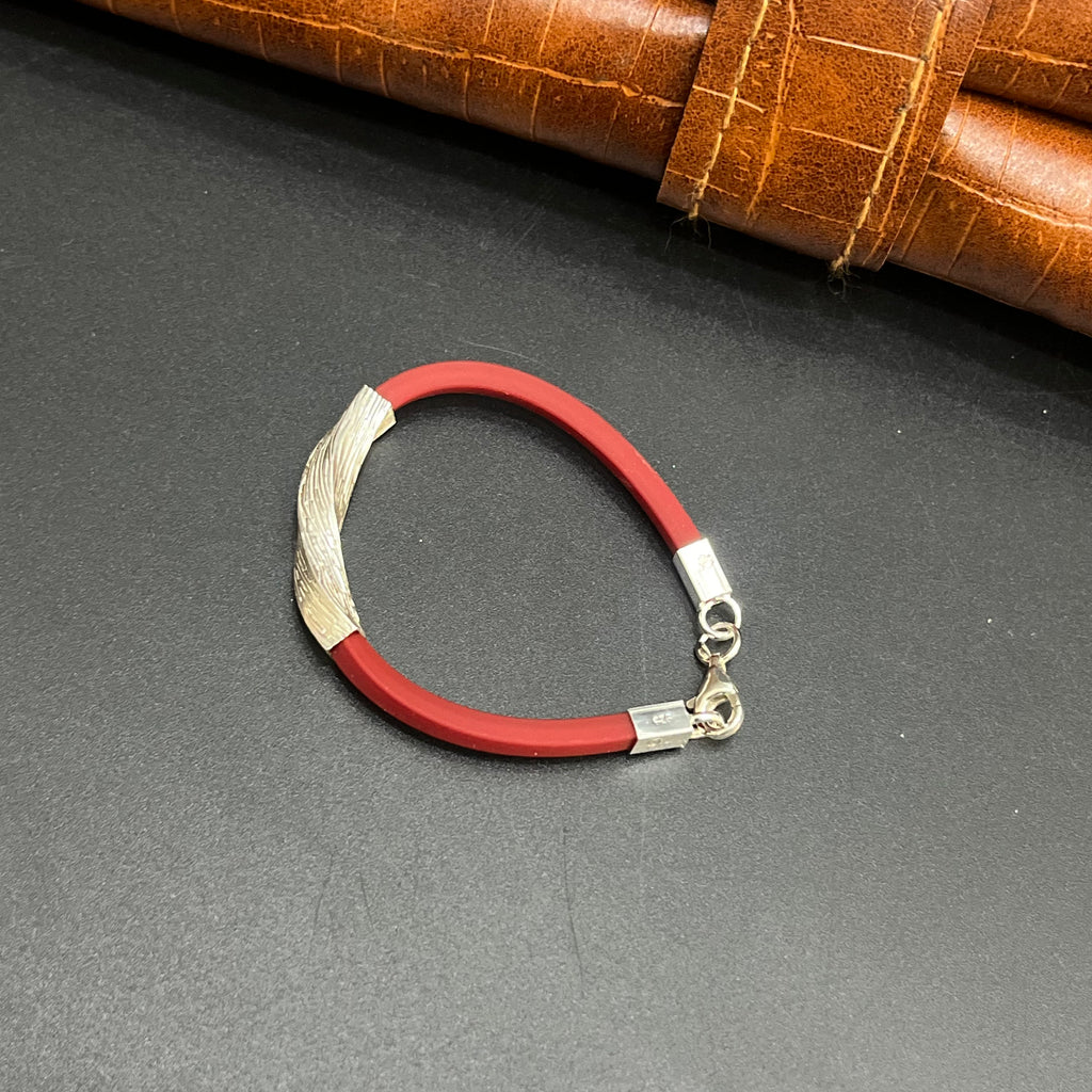 Silver Kids Bracelet Twist Textured Red Band 925