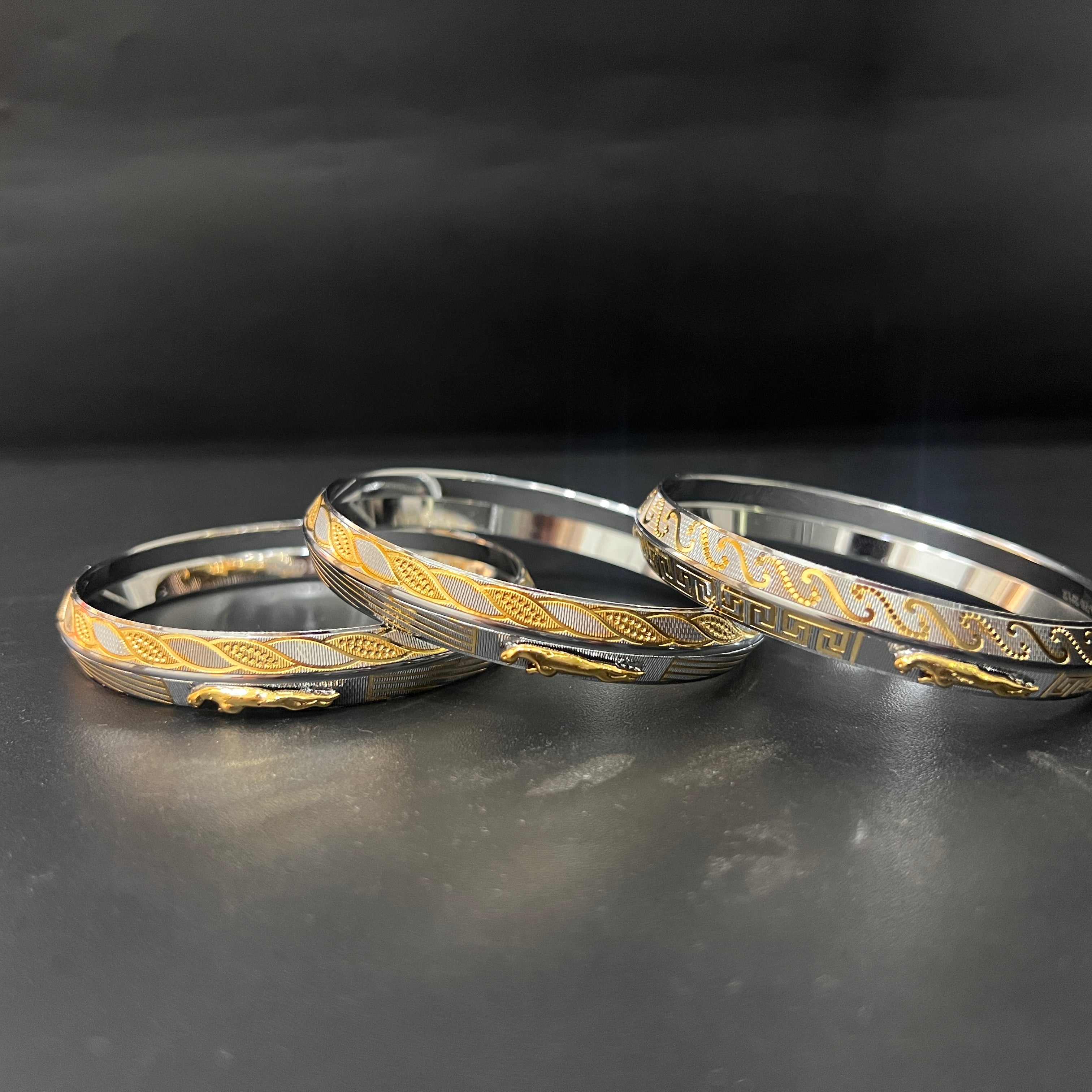 Silver Mens Kada Silver Gold Polish CNC Jaqaur DS 2