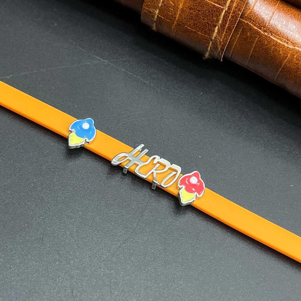 Silver Kids Bracelet Cute Characters Charms HERO Orange Band 925