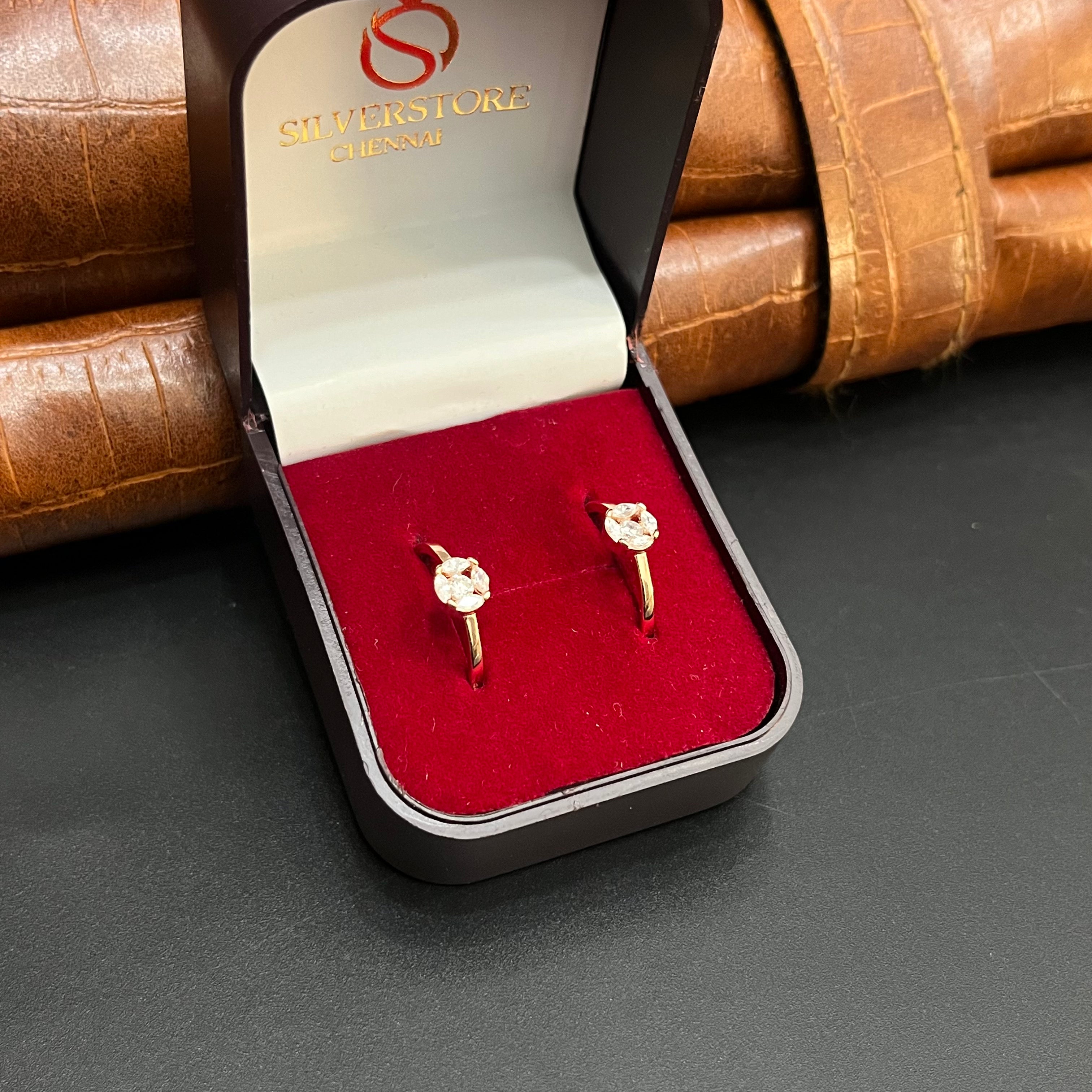 Silver Ladies Toe Rings AD Round Stones Rosegold 925