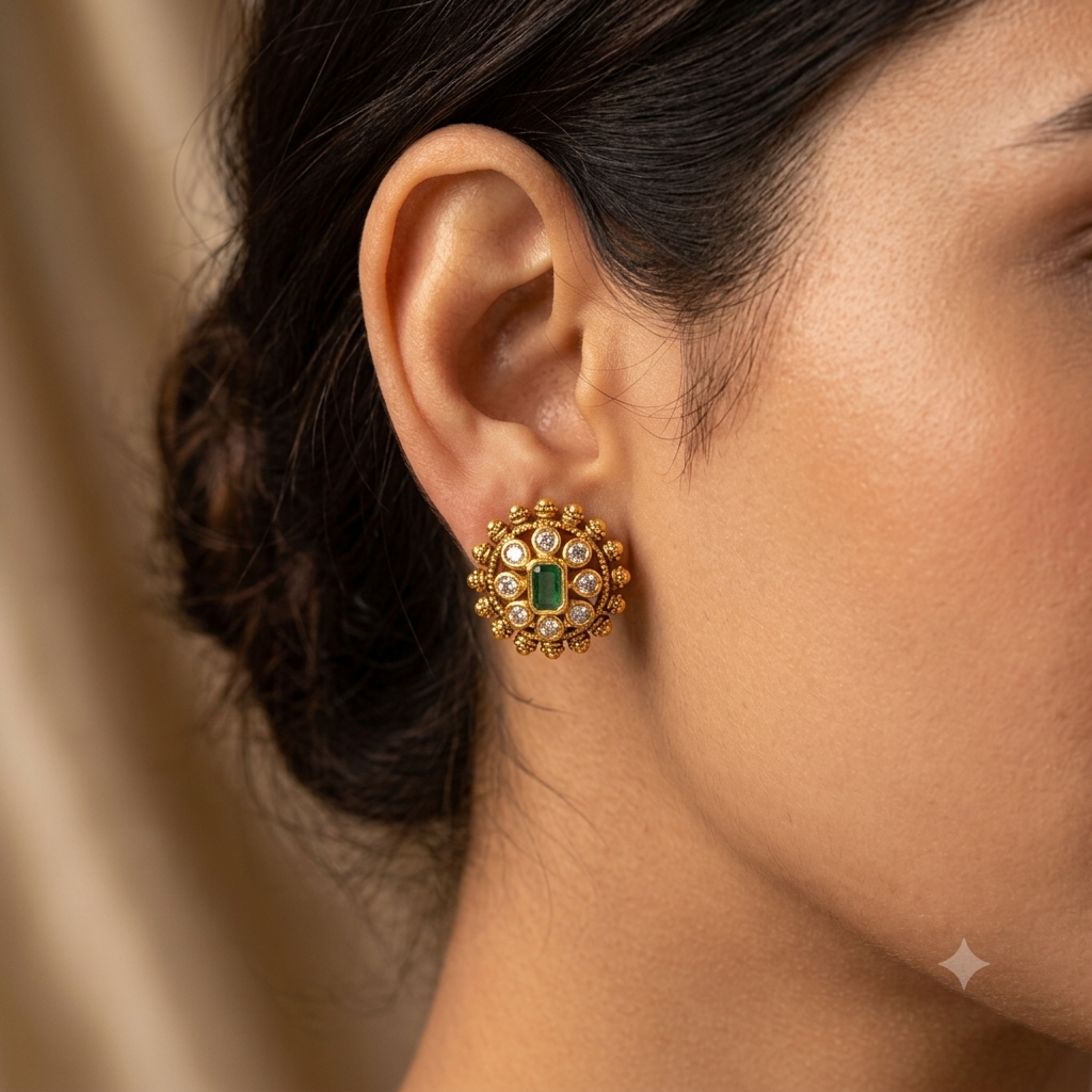 Silver Stud Round Antique Gold Finsihed 925 5