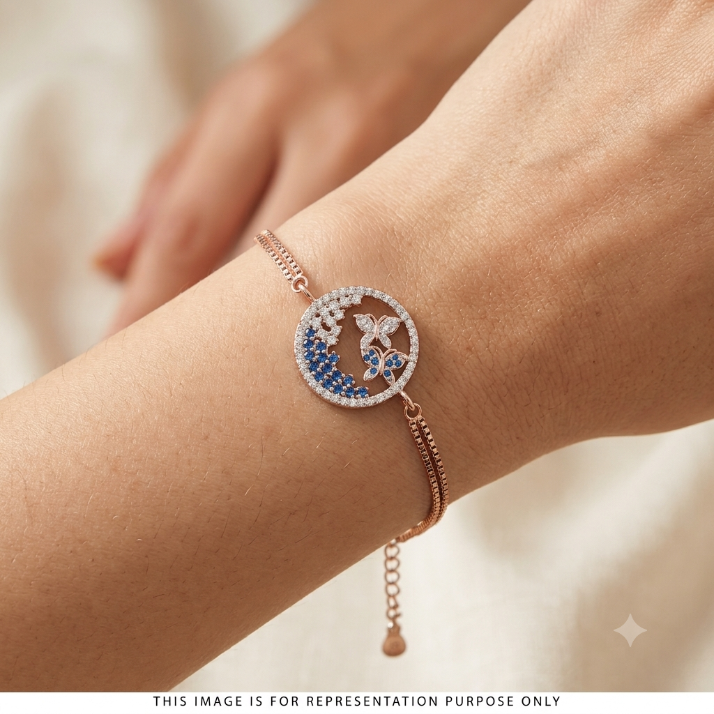 Silver Ladies Bracelet Blue Aura Floral Butterfly Two Link 1 Rose Gold 925