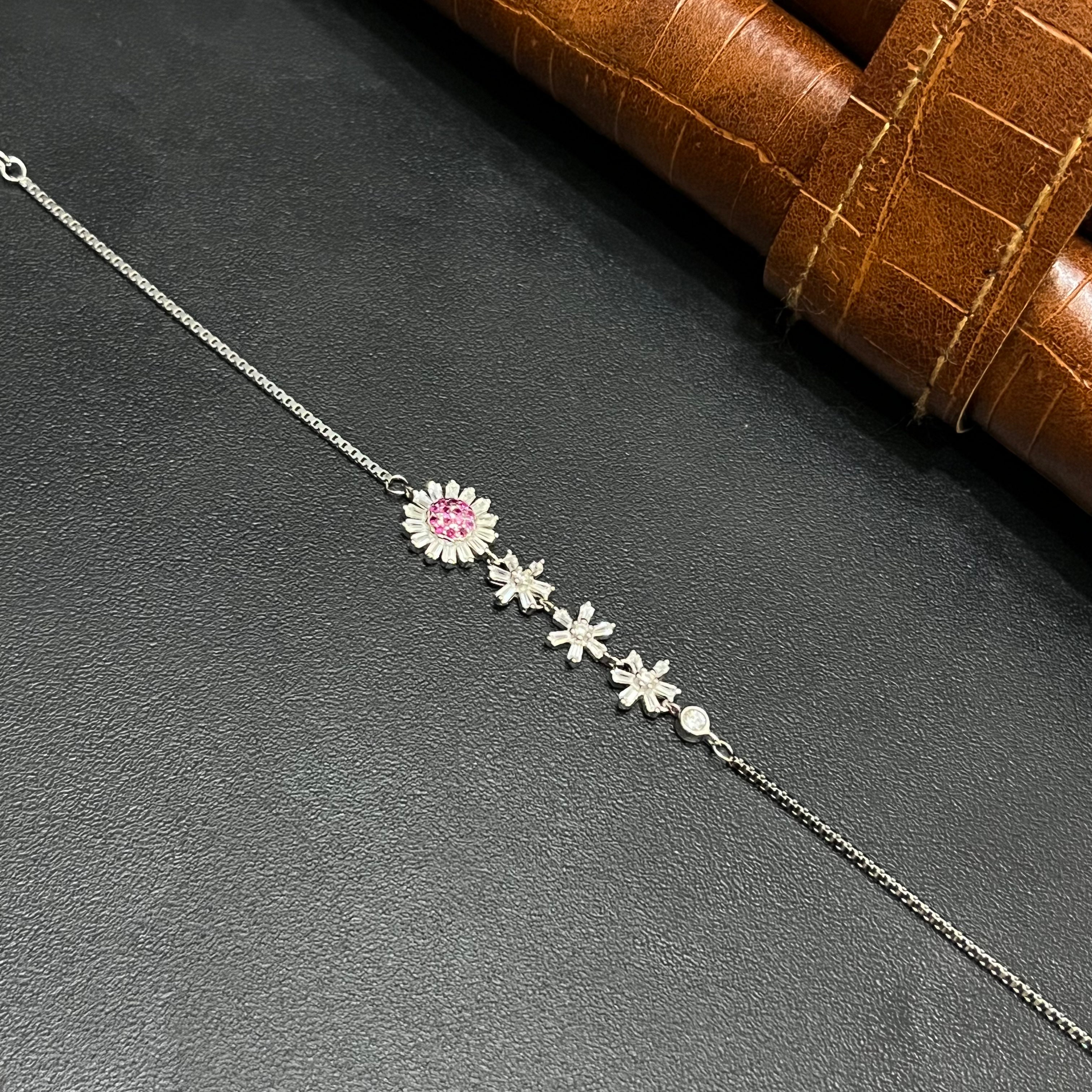 Silver Ladies Bracelet Star Edition Pink Stones 925