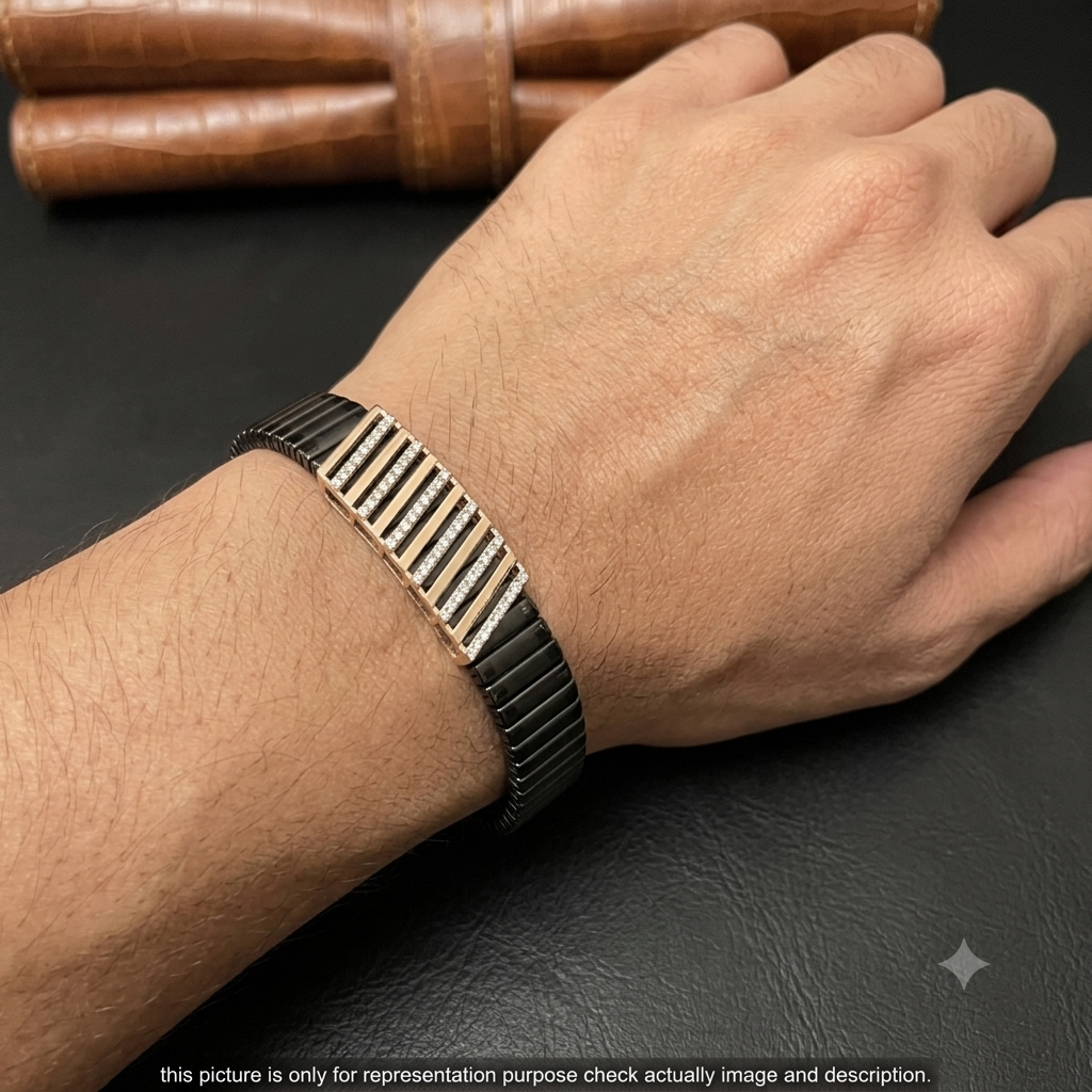 Silver Mens Flexible Bracelet Stripes Rosegold 925