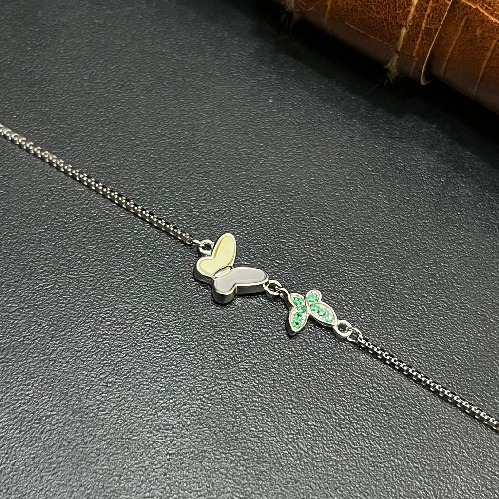 Silver Ladies Bracelet Butterfly Vine Elegance Green 925