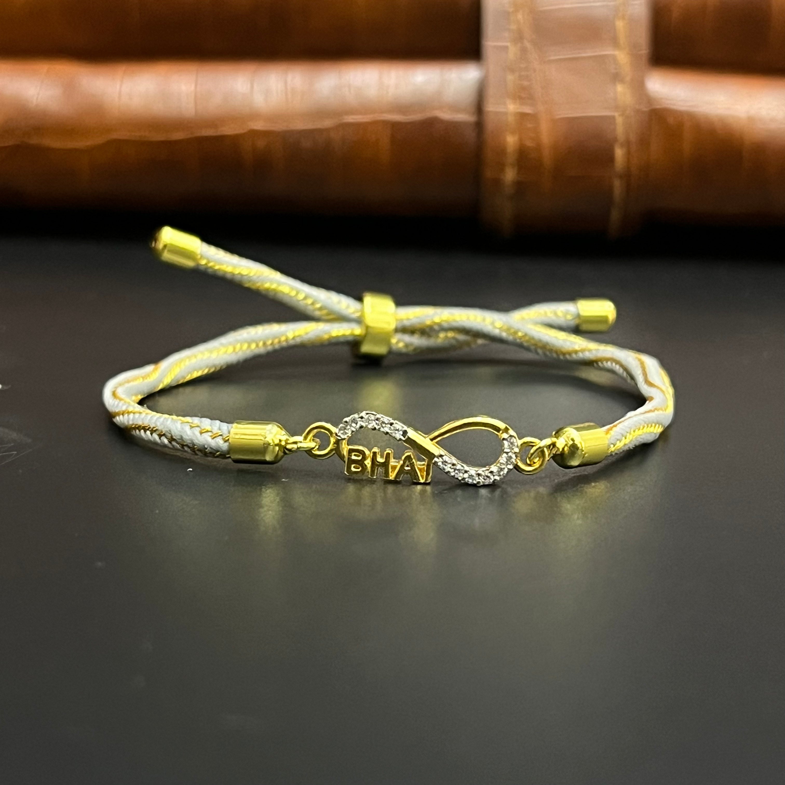 Silver Rakhi Band Knot Infinity BHAI Gold Polish 925
