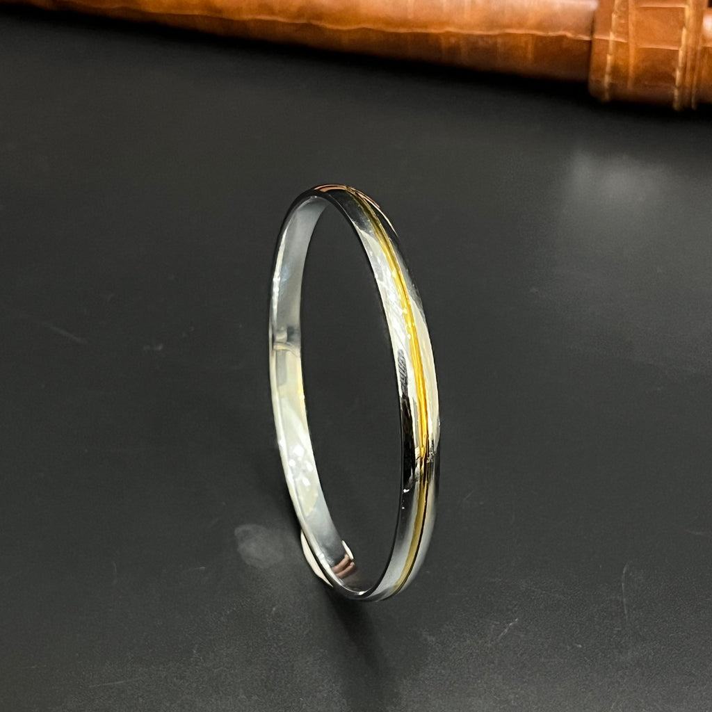 Silver Mens Punjabi Kada Dual Tone Gold Finish M01