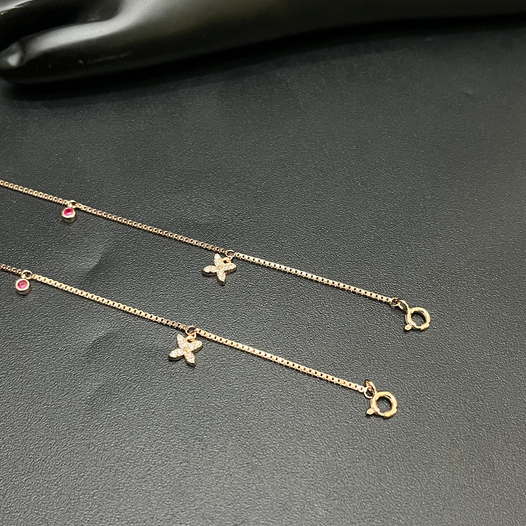 Silver Ladies Anklet Butterfly Grace Red Stone Rose Gold 925