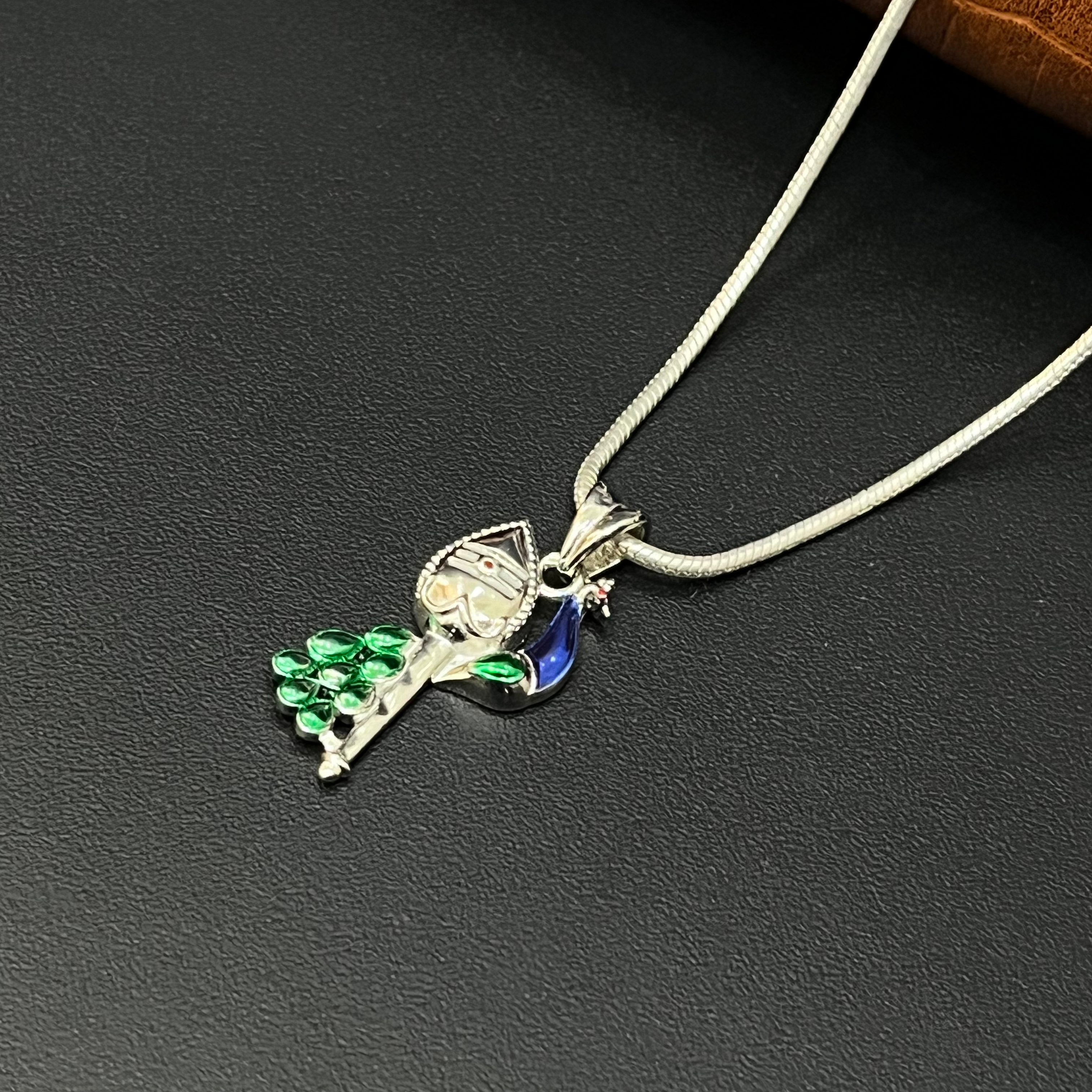 Pure Silver Vel  Peacock Pendant with Colorful Feathers(pendant only)
