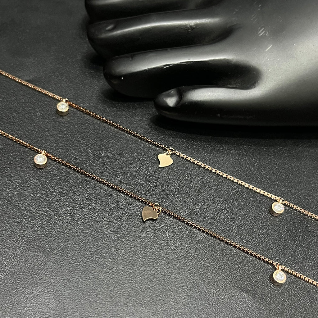 Silver Ladies Anklet Leaf With Stone Rose Gold 925