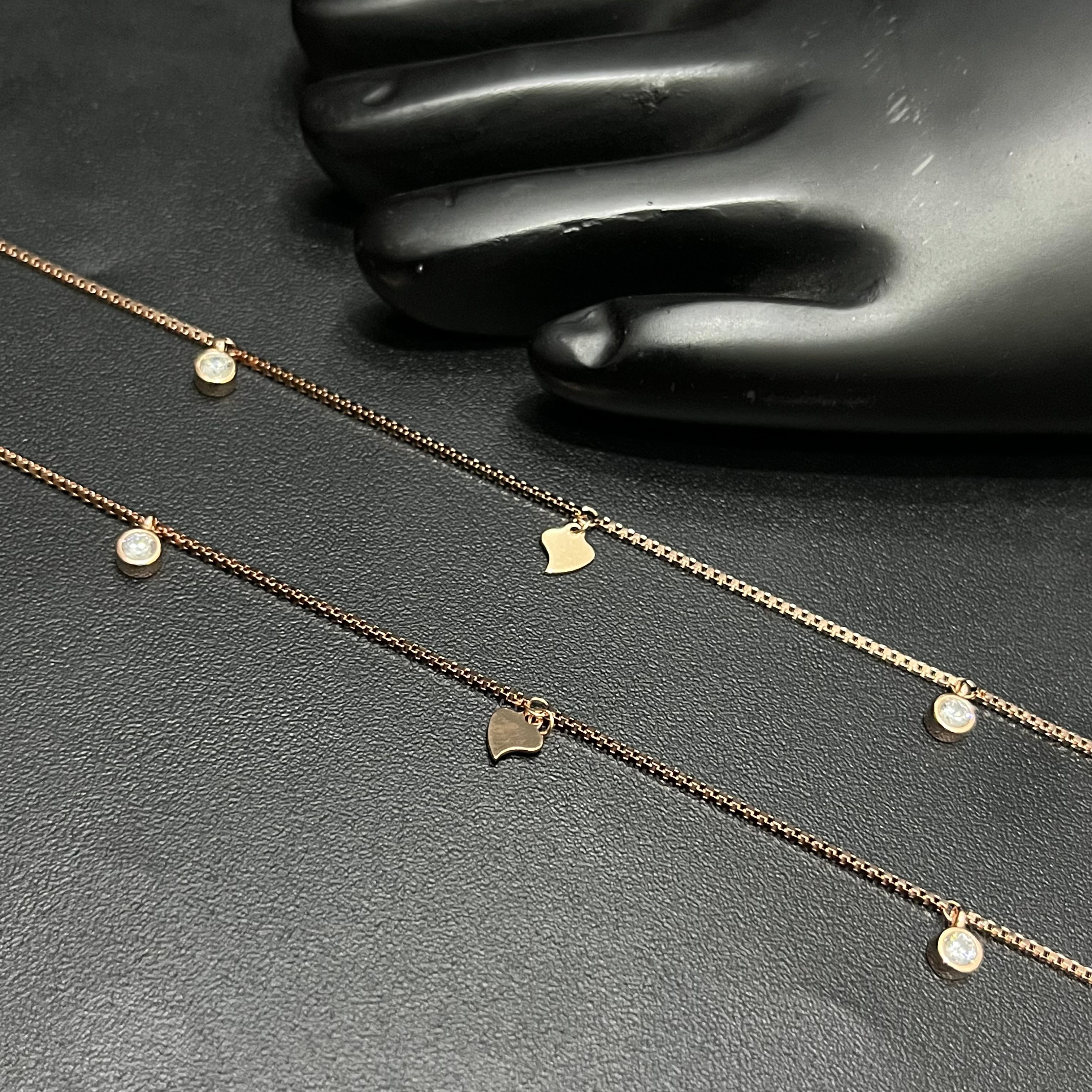 Silver Ladies Anklet Leaf With Stone Rose Gold 925