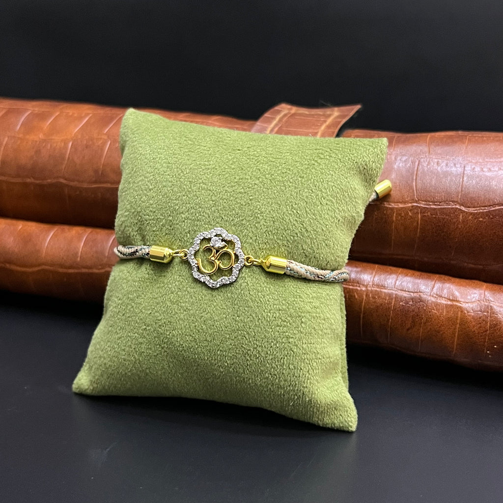 Silver Rakhi Band OM Floral Gold Polish 925
