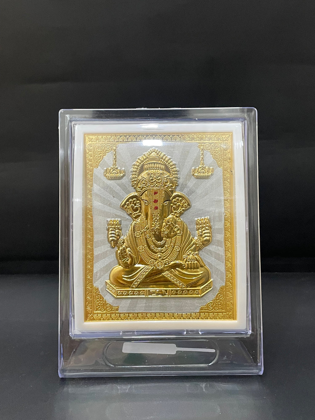 Silver Ganesha Frame Gold Finished 9999 M