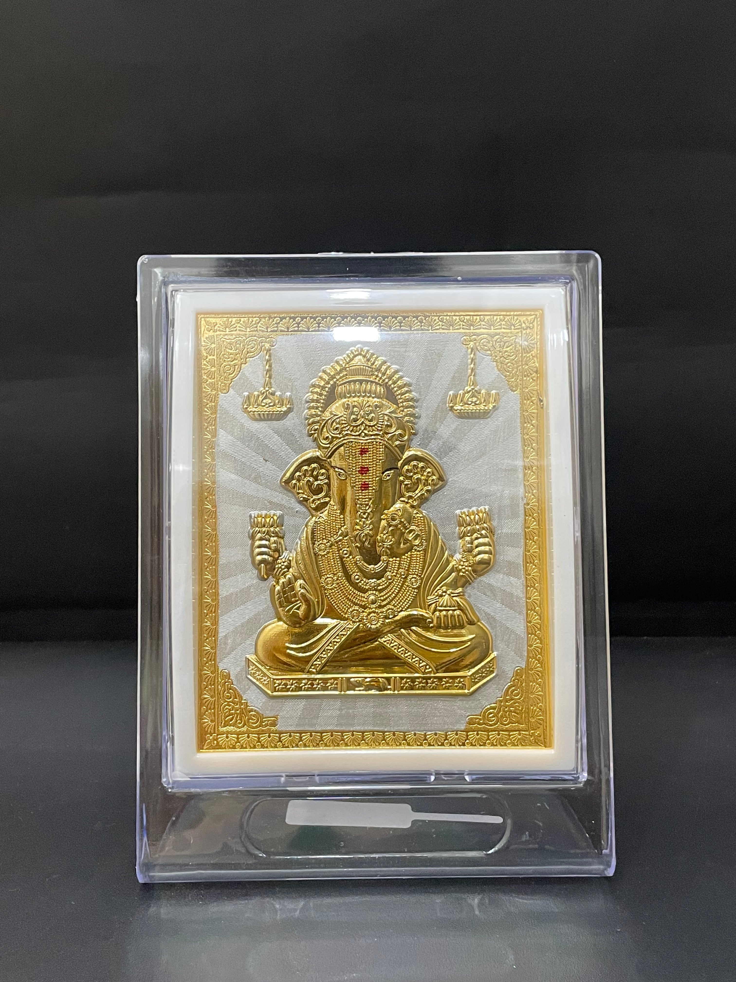 Silver Ganesha Frame Gold Finished 9999 M