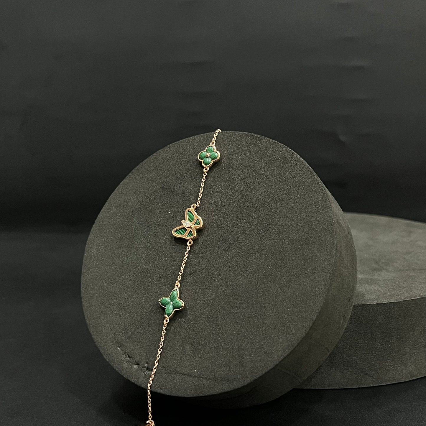 Silver Ladies Bracelet_Green Butterfly & Flower