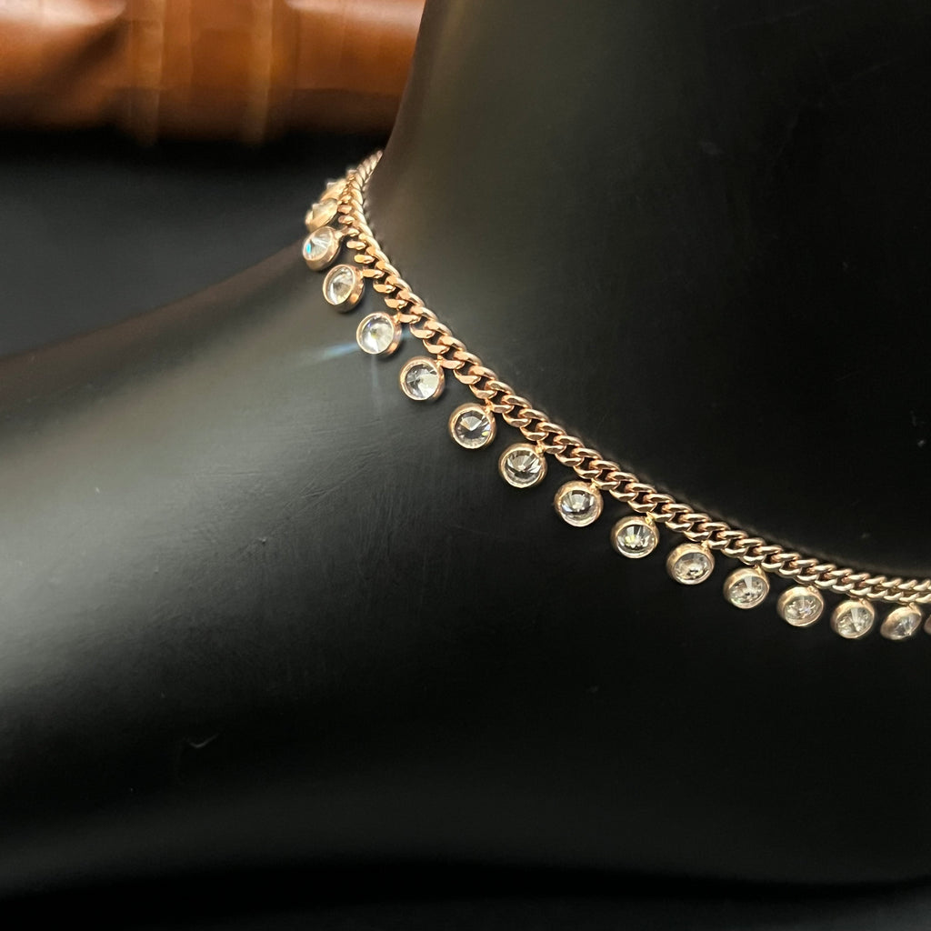 Silver Ladies Anklet Crystal Drops RG